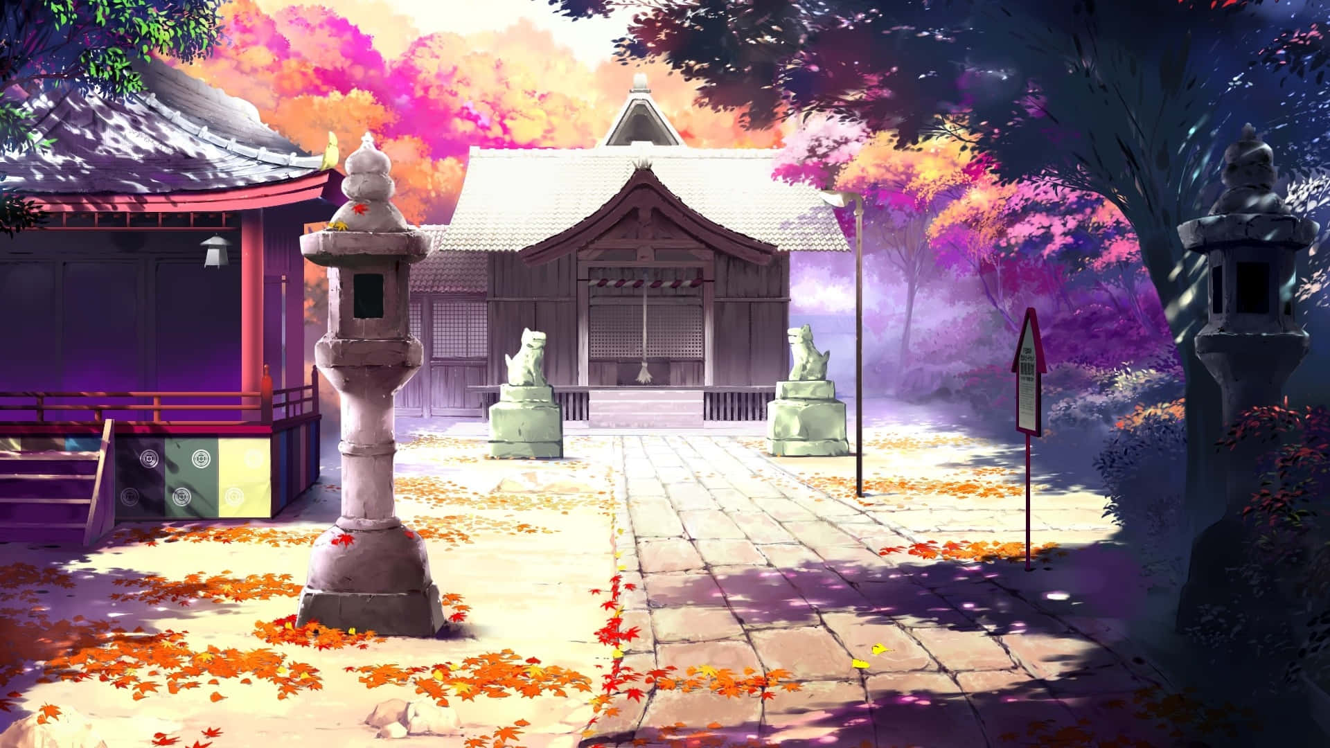 Mandhari ya Anime ya Kupendeza yenye Miti ya Sakura Picha ya Ukuta