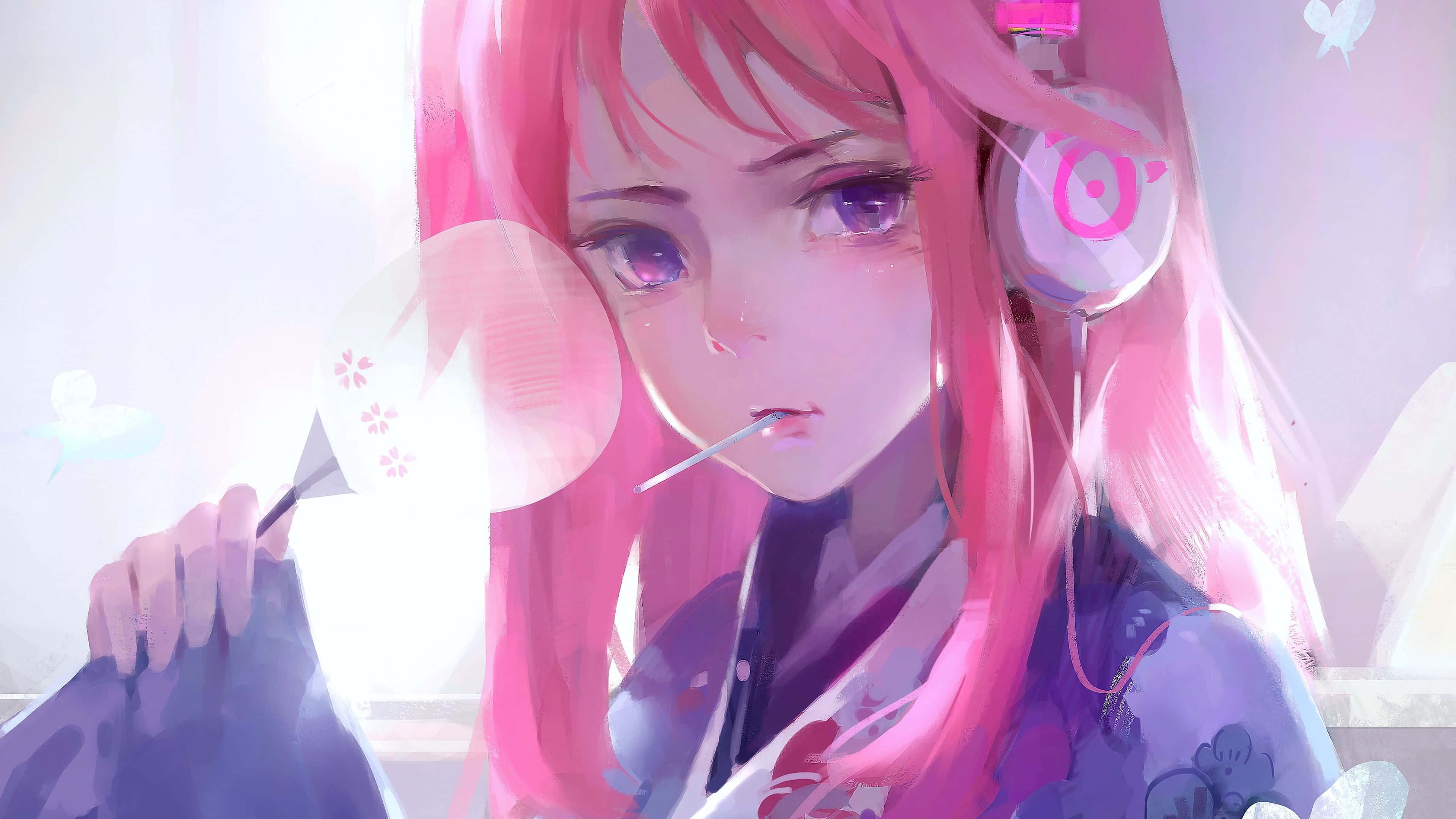 Mandhari ya anime ya pinki yenye ndoto Picha ya Ukuta