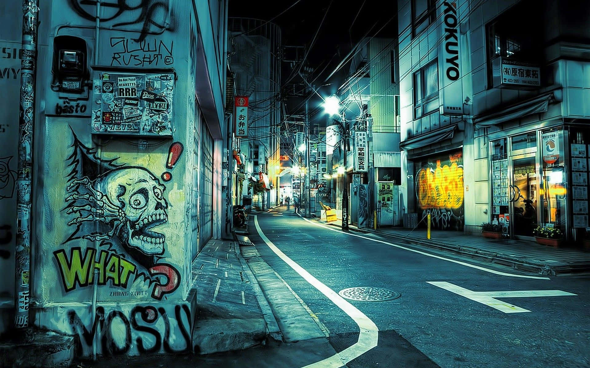 Mandhari ya Barabara ya Graffiti Tokyo Japani Picha ya Ukuta