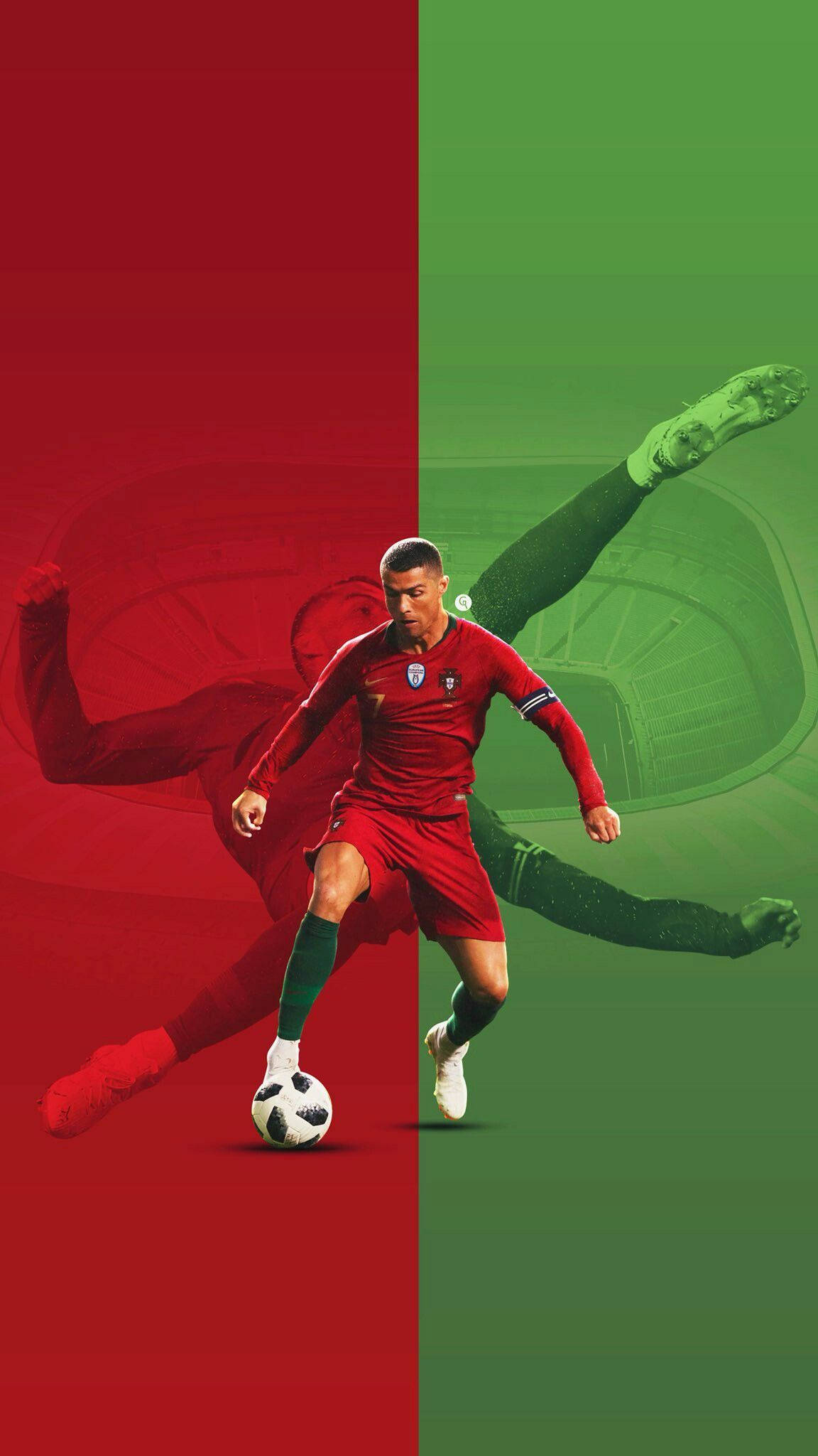 Mandhari ya Cristiano Ronaldo yenye Rangi Nyekundu na Kijani Picha ya Ukuta