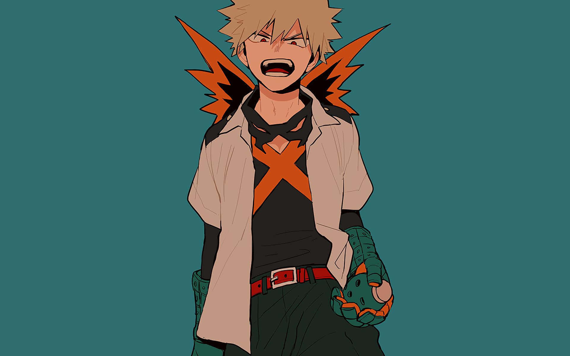 Mandhari ya Eneo-kazi ya Bakugou yenye Rangi ya Kijani Picha ya Ukuta