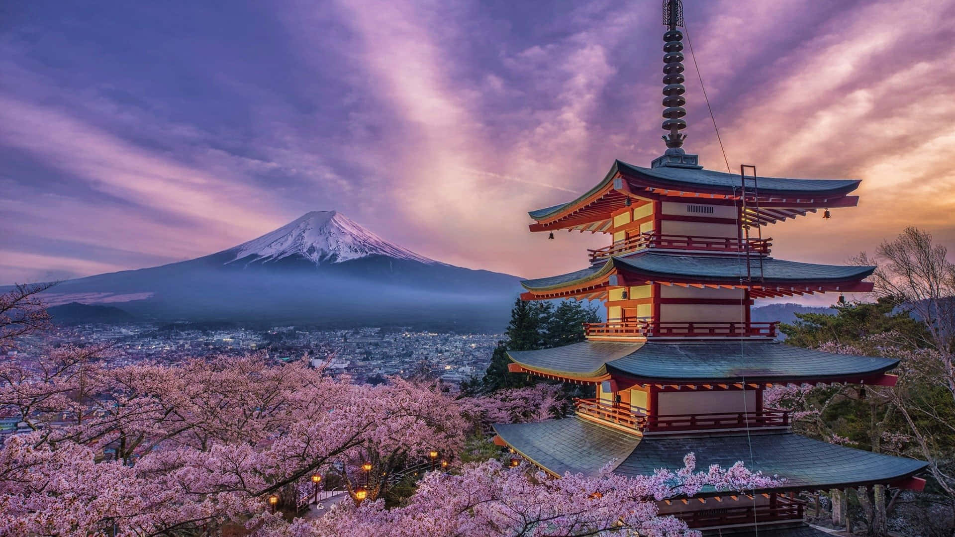 Mandhari ya Fuji kutoka Chureito Pagoda Picha ya Ukuta