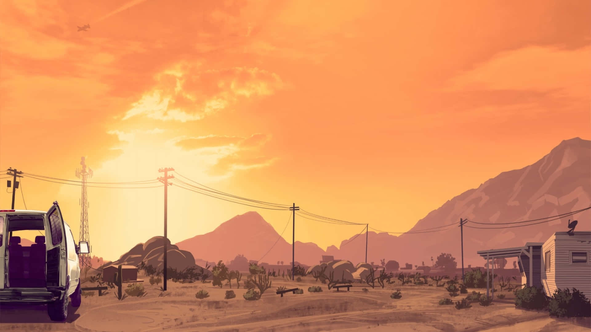 Mandhari ya Gta Anga za Chungwa Juu ya Milima Picha ya Ukuta