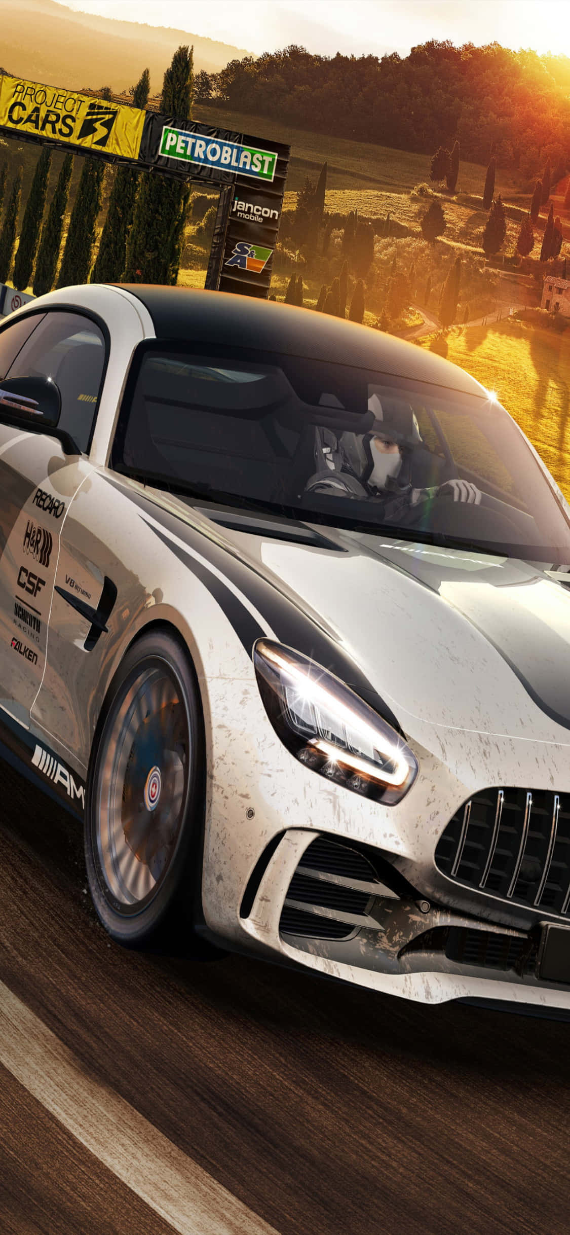 Mandhari ya iPhone X Project Cars ya Rangi ya Kijivu ya Mercedes AMG GT Picha ya Ukuta