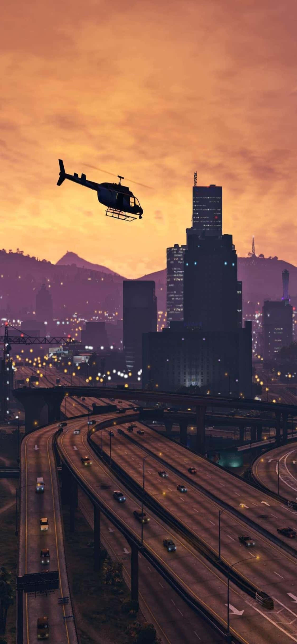 Mandhari ya iPhone X Grand Theft Auto V na Helikopta Picha ya Ukuta