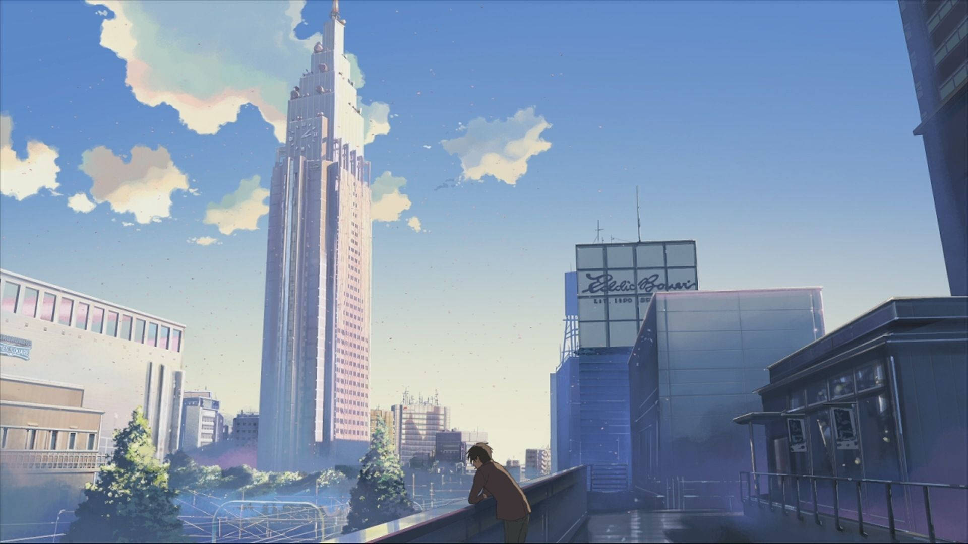 Mandhari ya Jiji la Anime ya Bluu Picha ya Ukuta