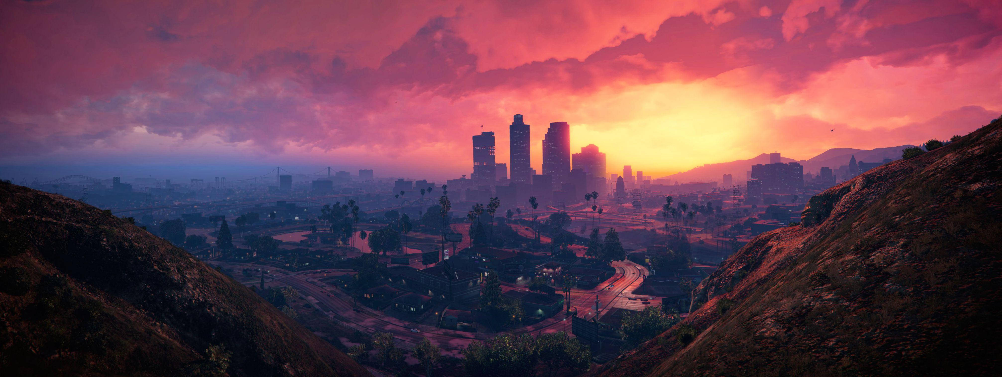 Mandhari ya Jiji la Los Santos katika 4K GTA 5 Picha ya Ukuta