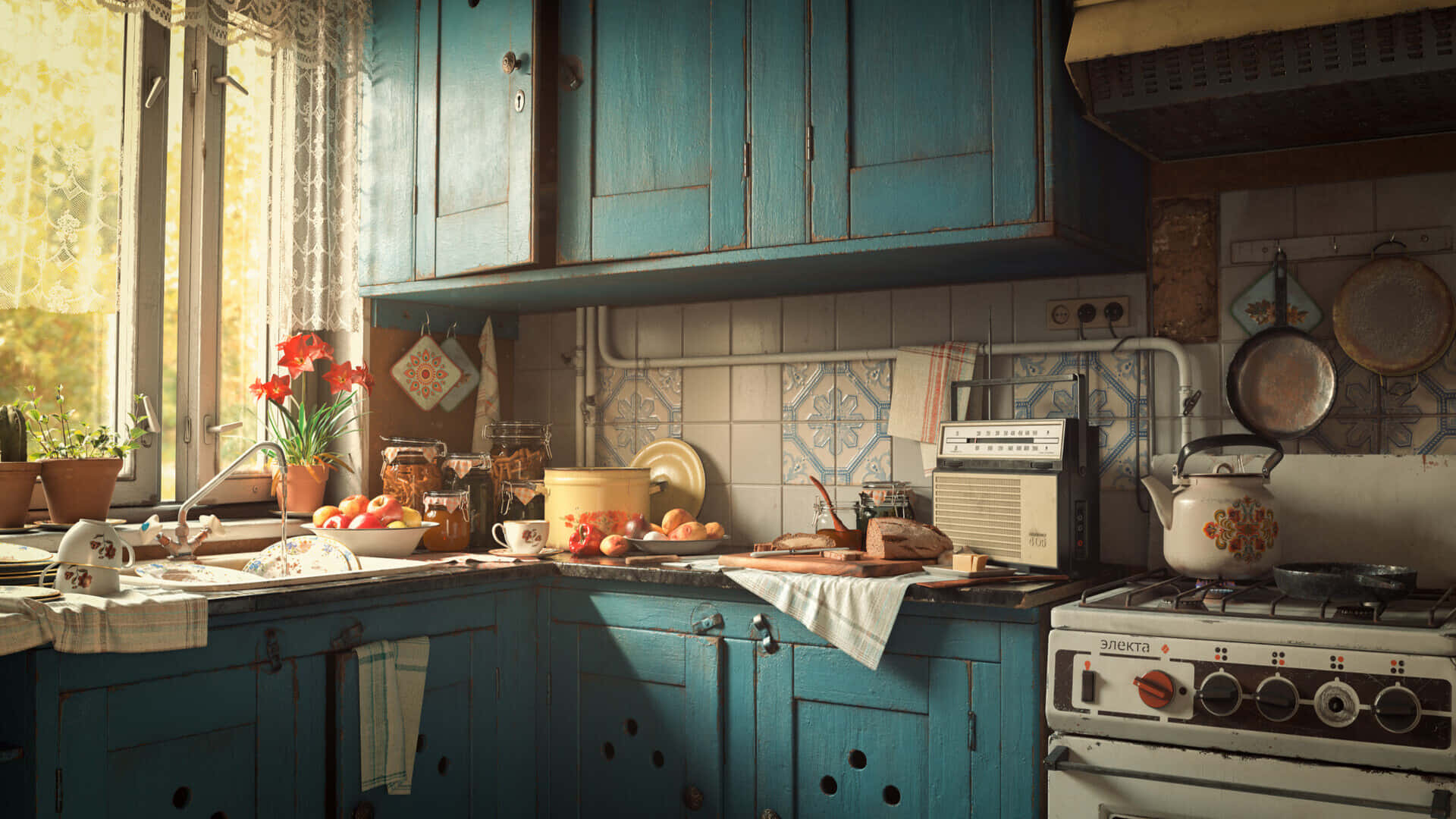 Mandhari ya Jikoni ya Cottage Core 1920x1080 Picha ya Ukuta