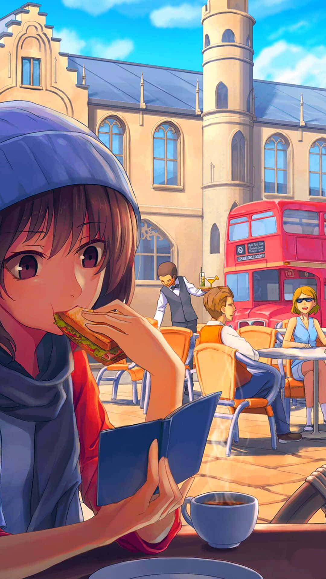 Mandhari ya Kafe ya Anime ya Sandwichi Picha ya Ukuta