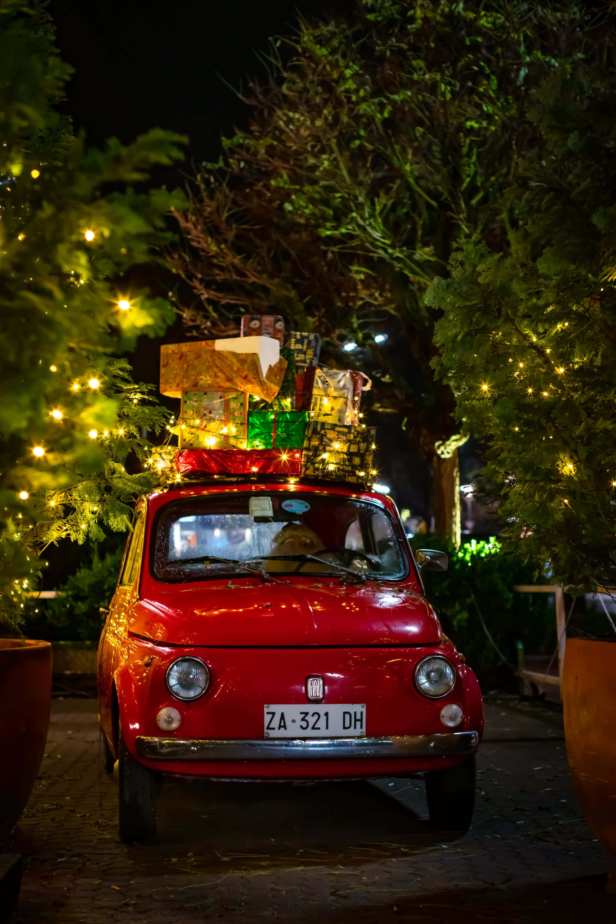 Mandhari ya Krismasi ya iPhone Fiat 500 Picha ya Ukuta