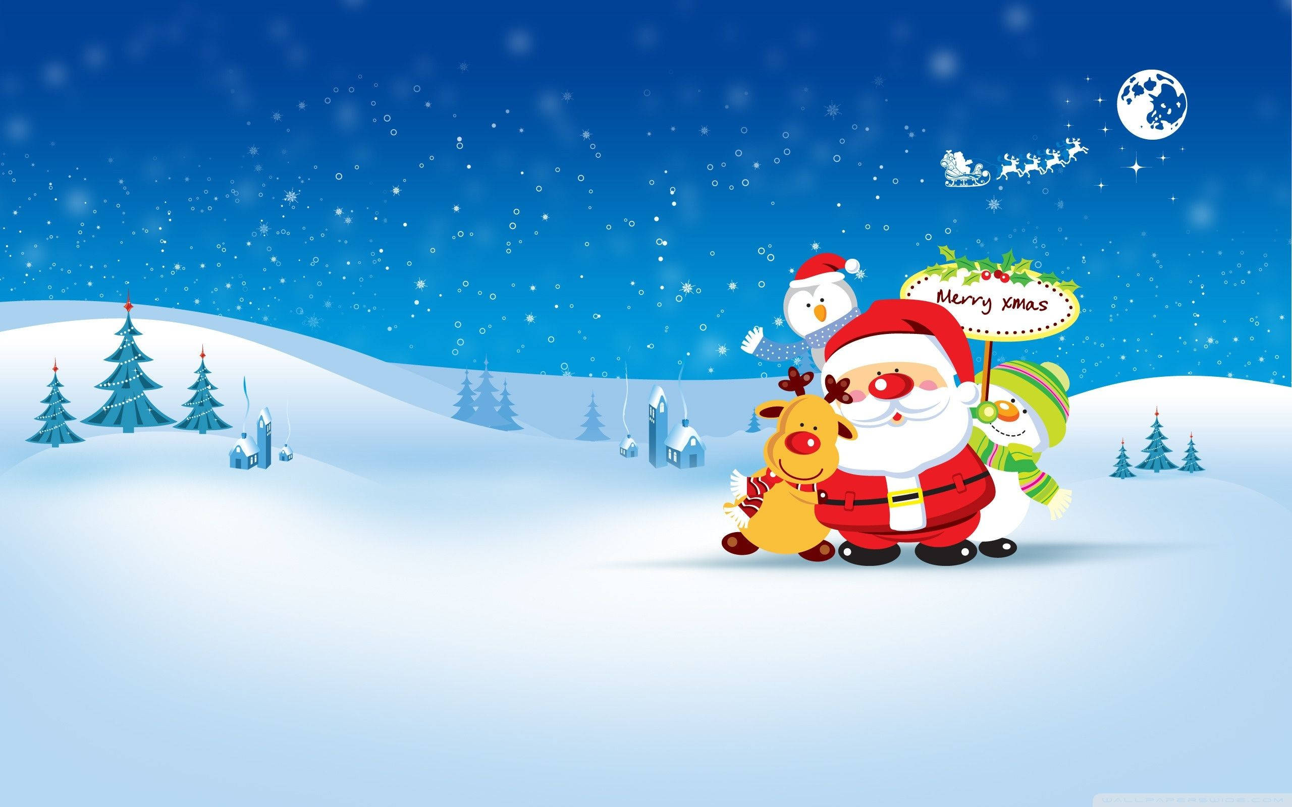 Mandhari ya Krismasi ya Kompyuta ya Meza Bluu Theluji Santa Picha ya Ukuta