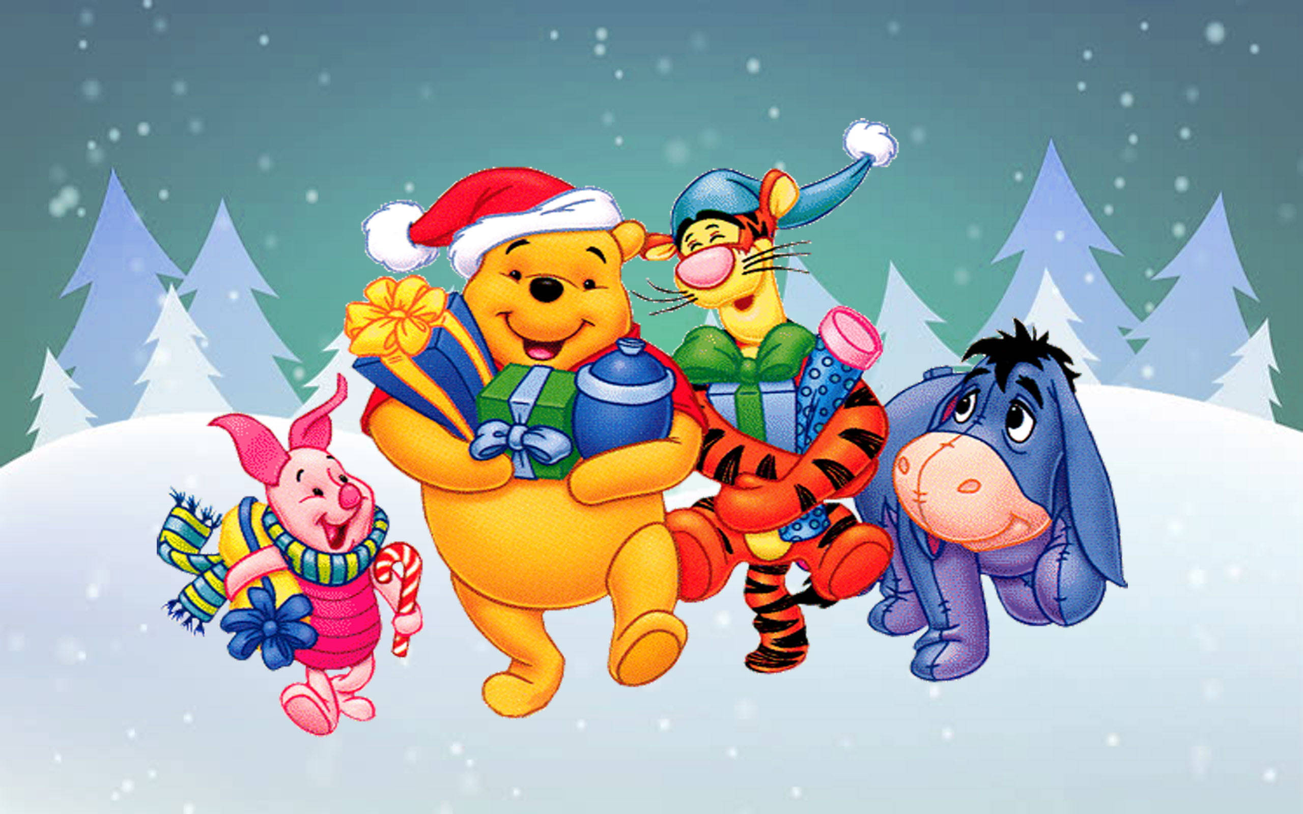 Mandhari ya Krismasi ya Disney Winnie The Pooh Picha ya Ukuta