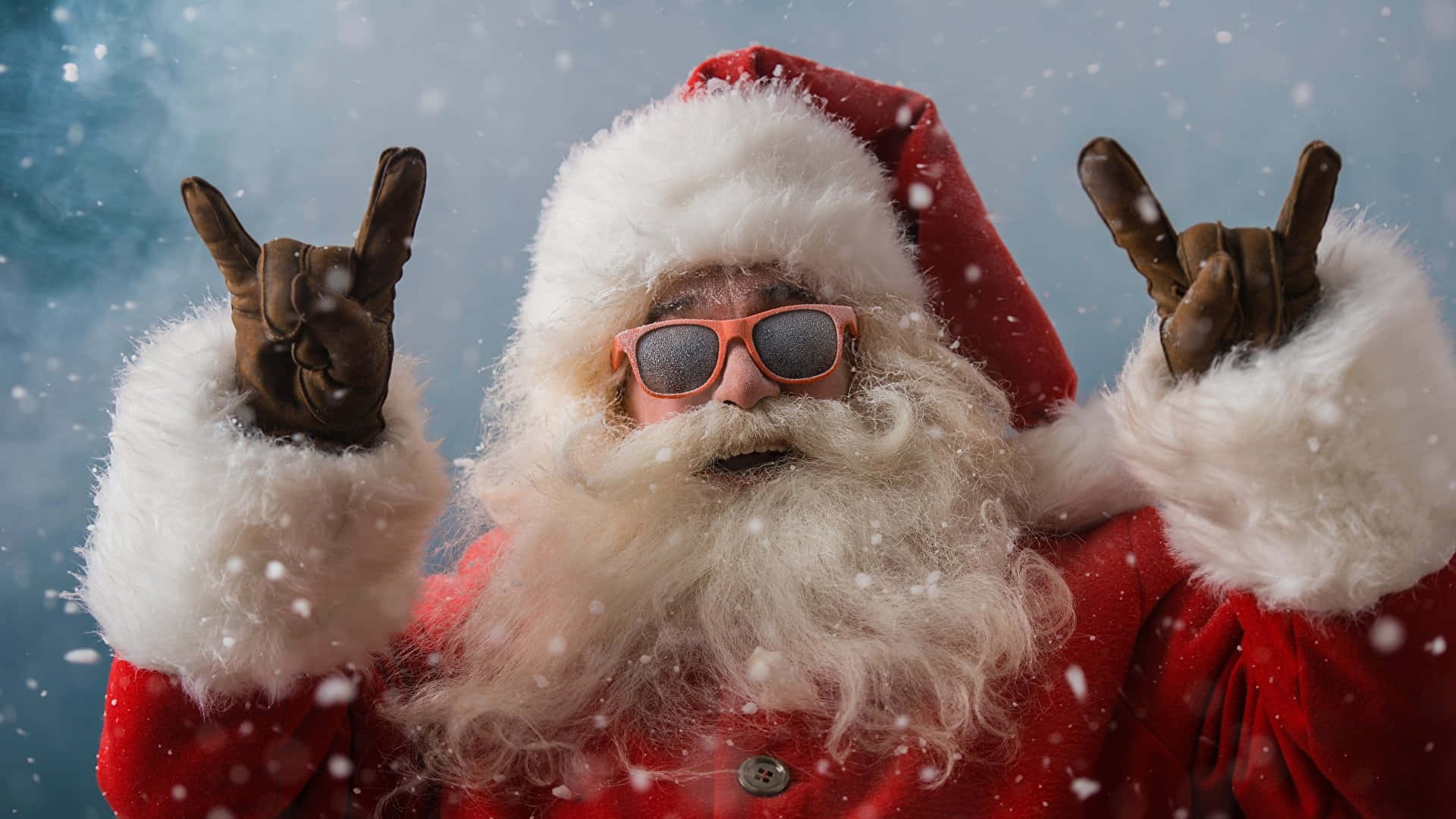 Mandhari ya Kuchekesha ya Krismasi kwa Zoom Santa Claus Rock And Roll Picha ya Ukuta
