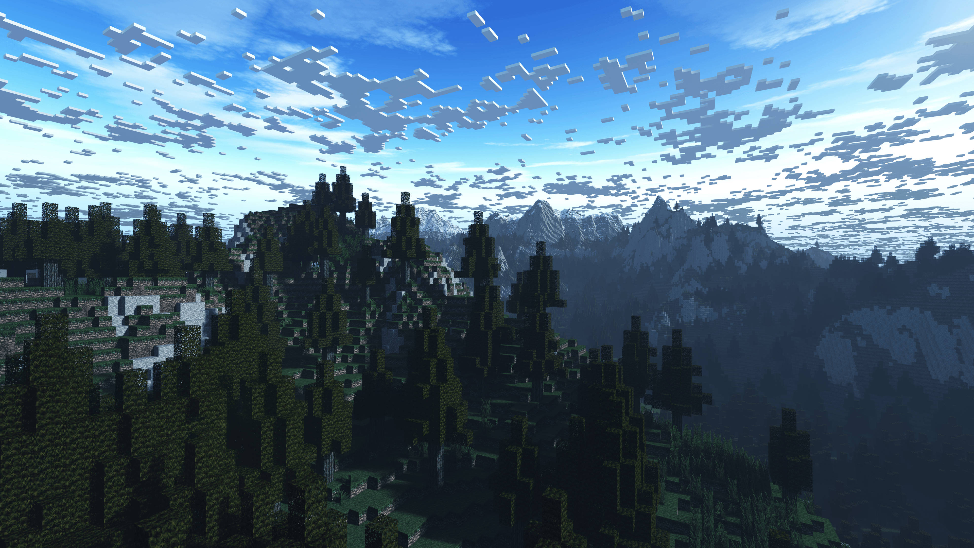 Mandhari ya Kuvutia ya Minecraft: Mawingu Juu ya Msitu Picha ya Ukuta