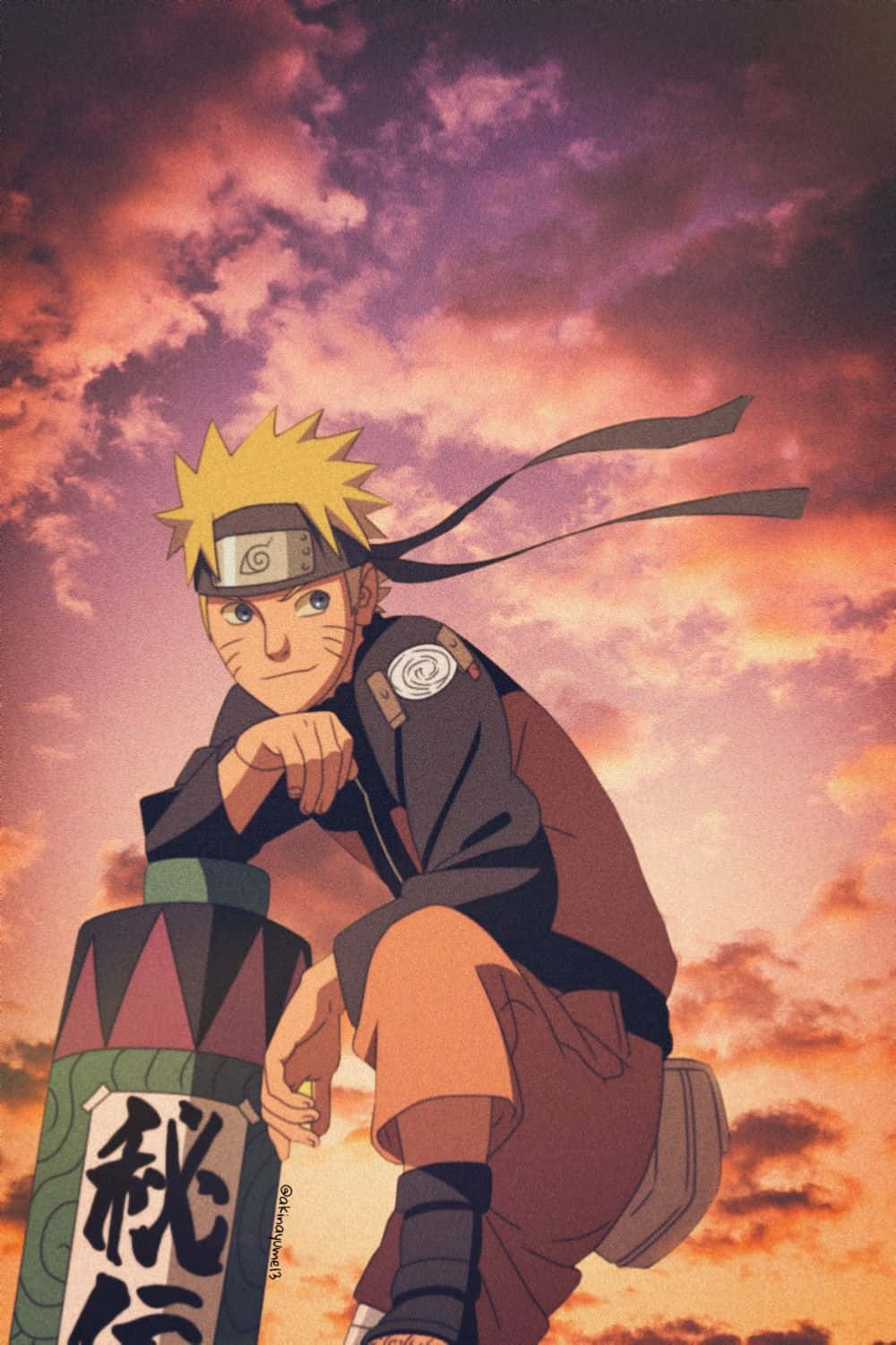 Mandhari ya Machweo Nyuma ya Naruto kwa Simu Picha ya Ukuta