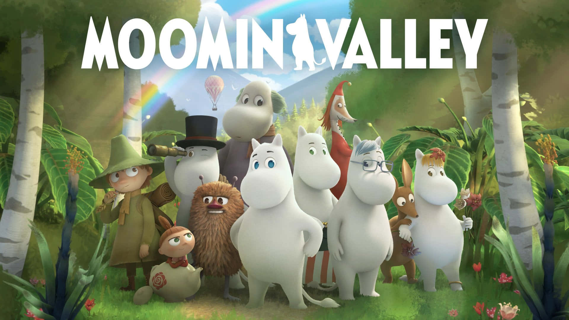 Mandhari ya Meza ya Moomin yenye Wahusika Wengi Picha ya Ukuta