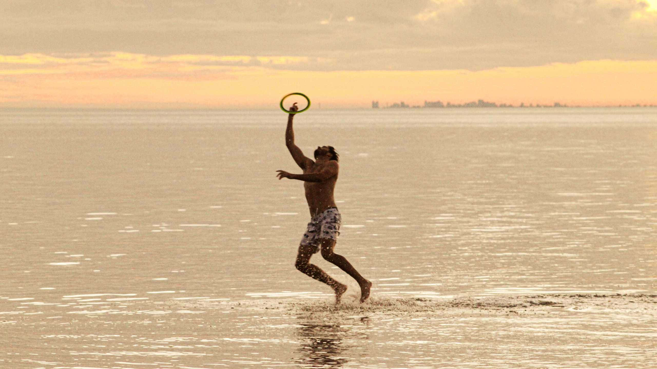 Mandhari ya Michezo ya Frisbee Ufukweni 1440p Picha ya Ukuta