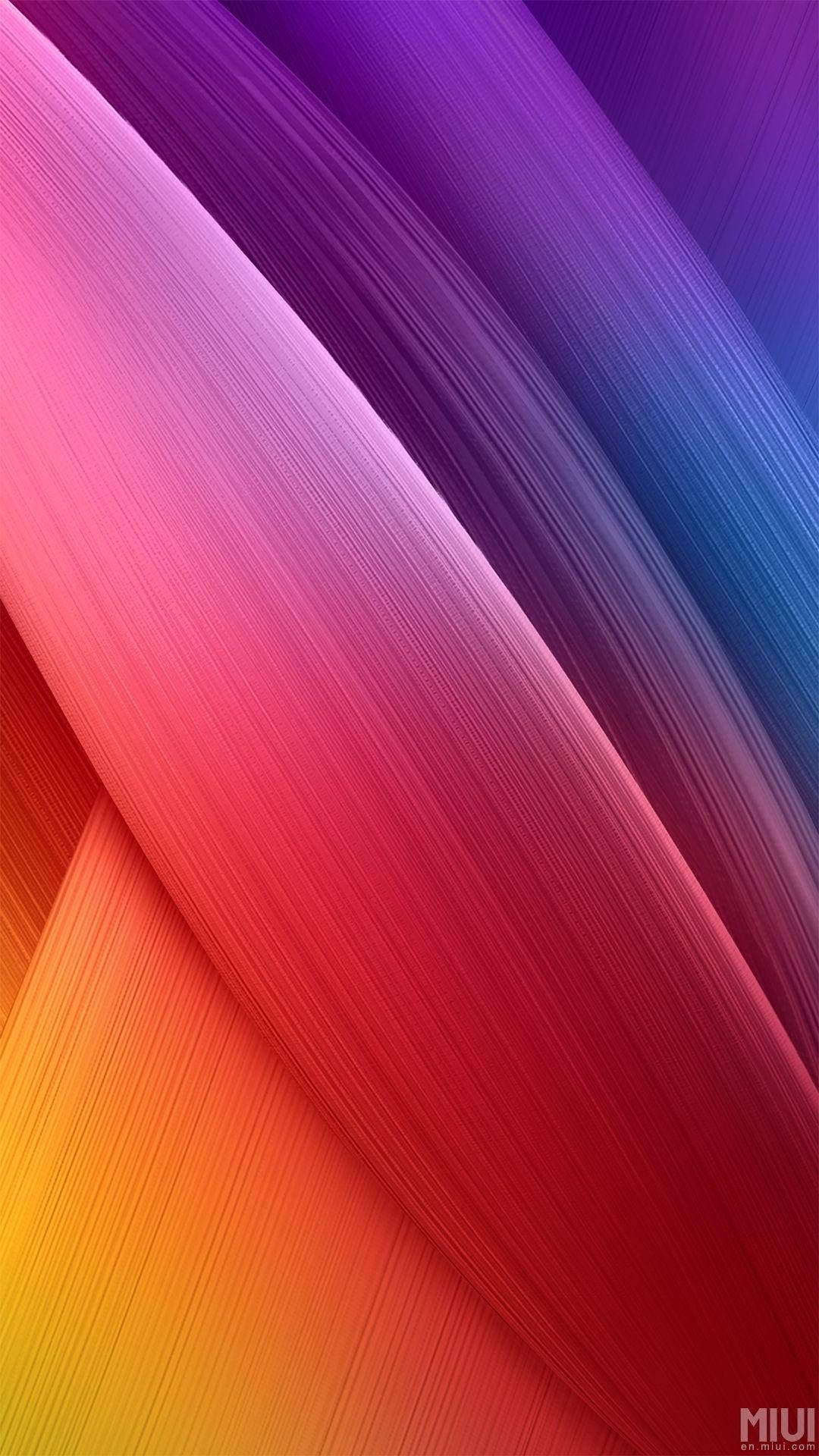 Mandhari ya MIUI yenye Mionzi ya Zambarau, Chungwa na Nyekundu Picha ya Ukuta