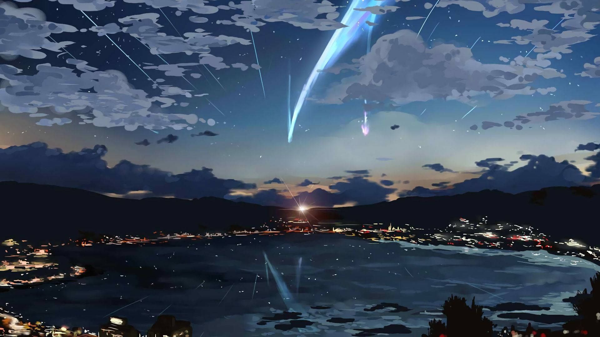 Mandhari ya Mji kutoka katika Mfululizo wa Anime Your Name Picha ya Ukuta