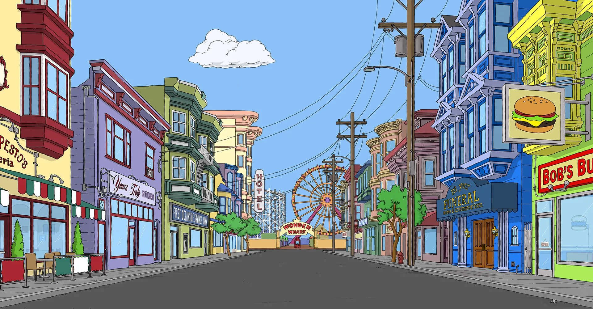 Mandhari ya Mtaa wa Ocean Avenue ya Bob's Burgers Picha ya Ukuta