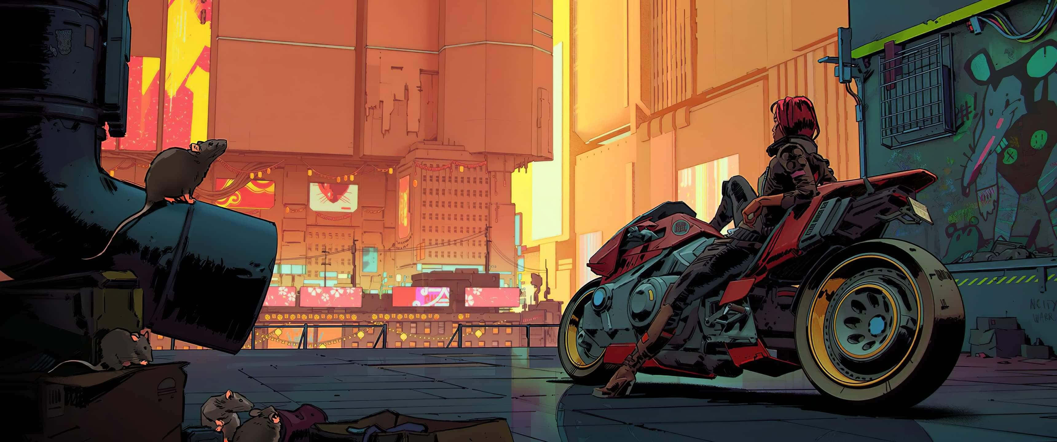 Mandhari ya Mtindo wa Cyberpunk 3440x1440 Picha ya Ukuta