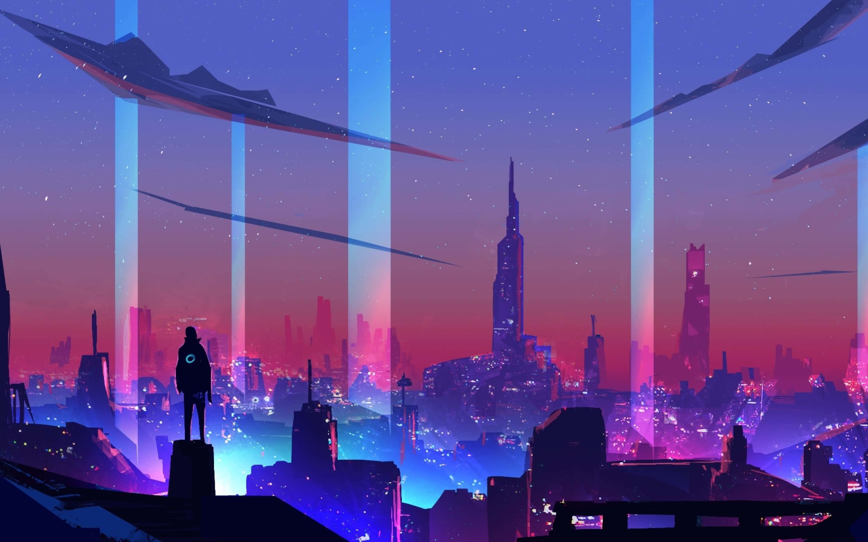 Mandhari ya Neon City Picha ya Ukuta