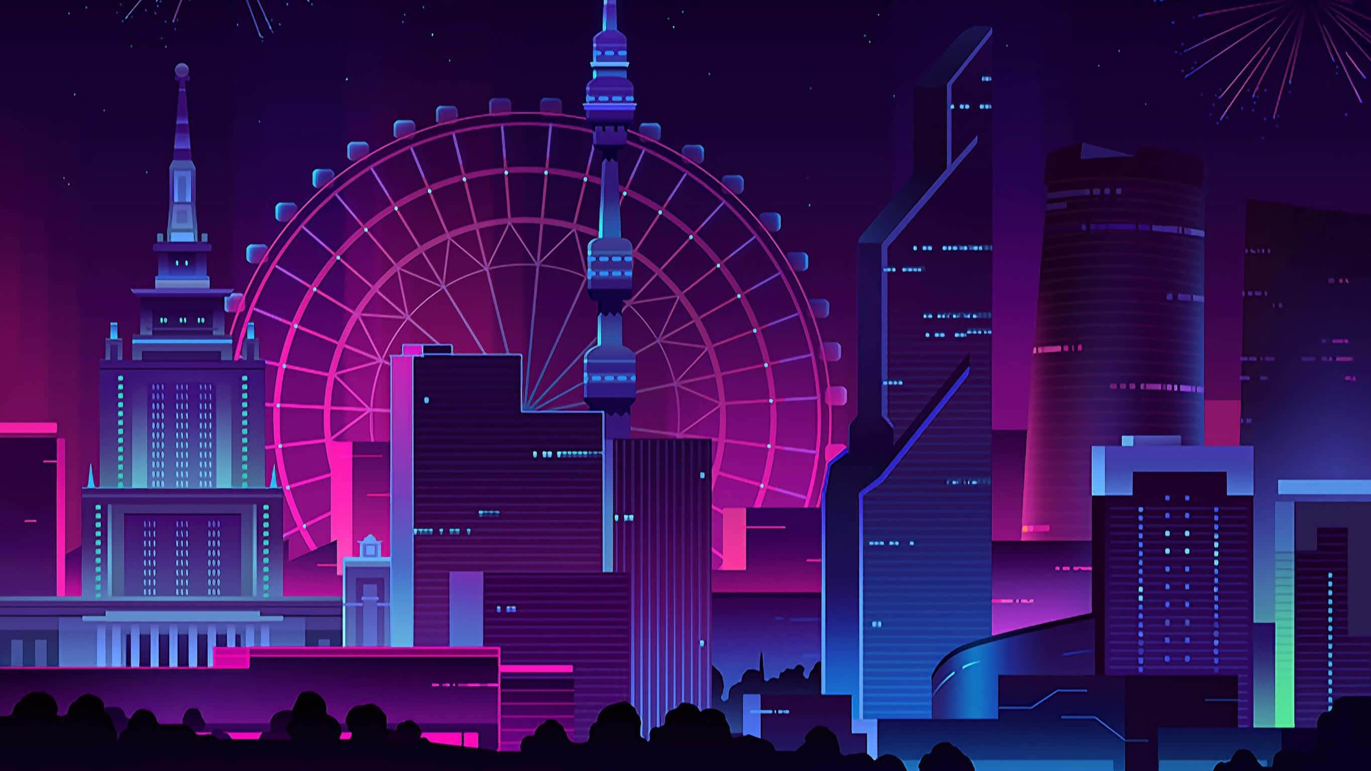 Mandhari ya Neon City Picha ya Ukuta