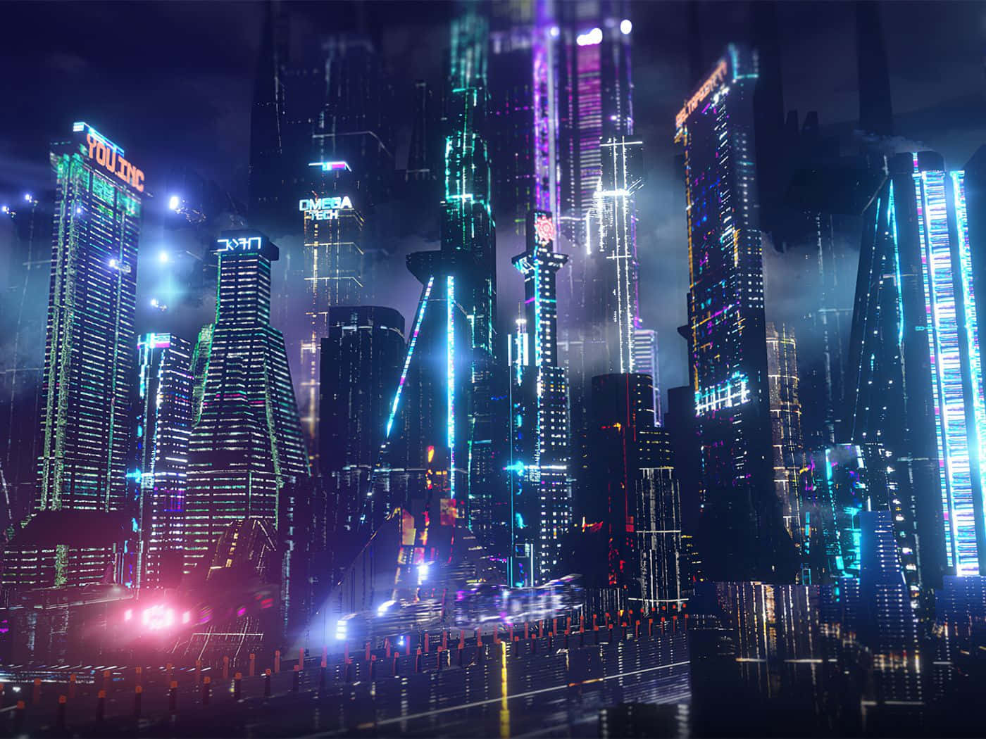 Mandhari ya Neon City Picha ya Ukuta