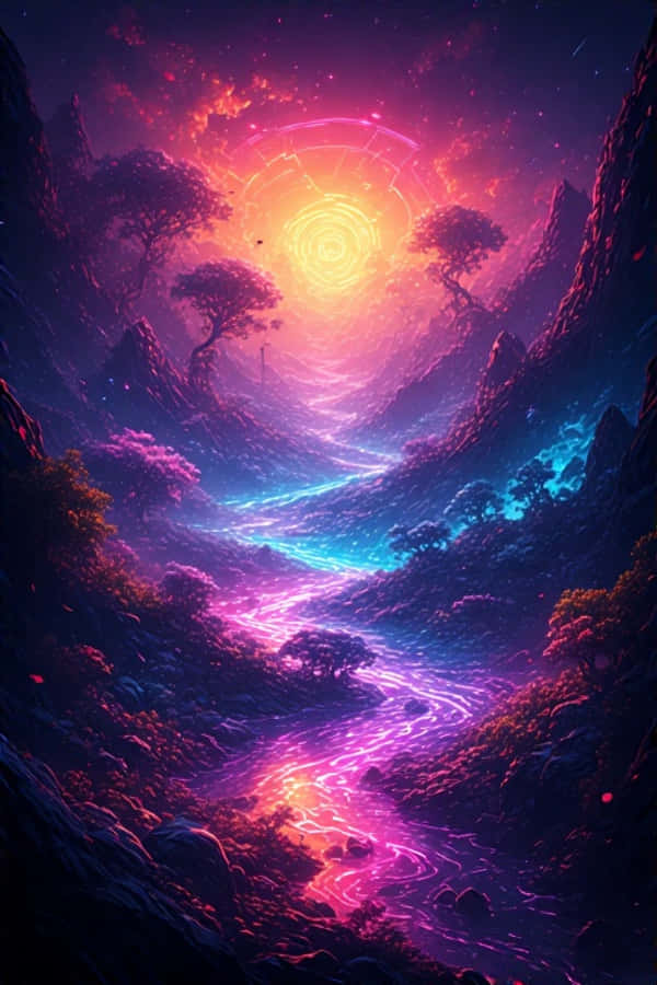 Mandhari ya Neon Yenye Rangi Nyororo 4K Picha ya Ukuta
