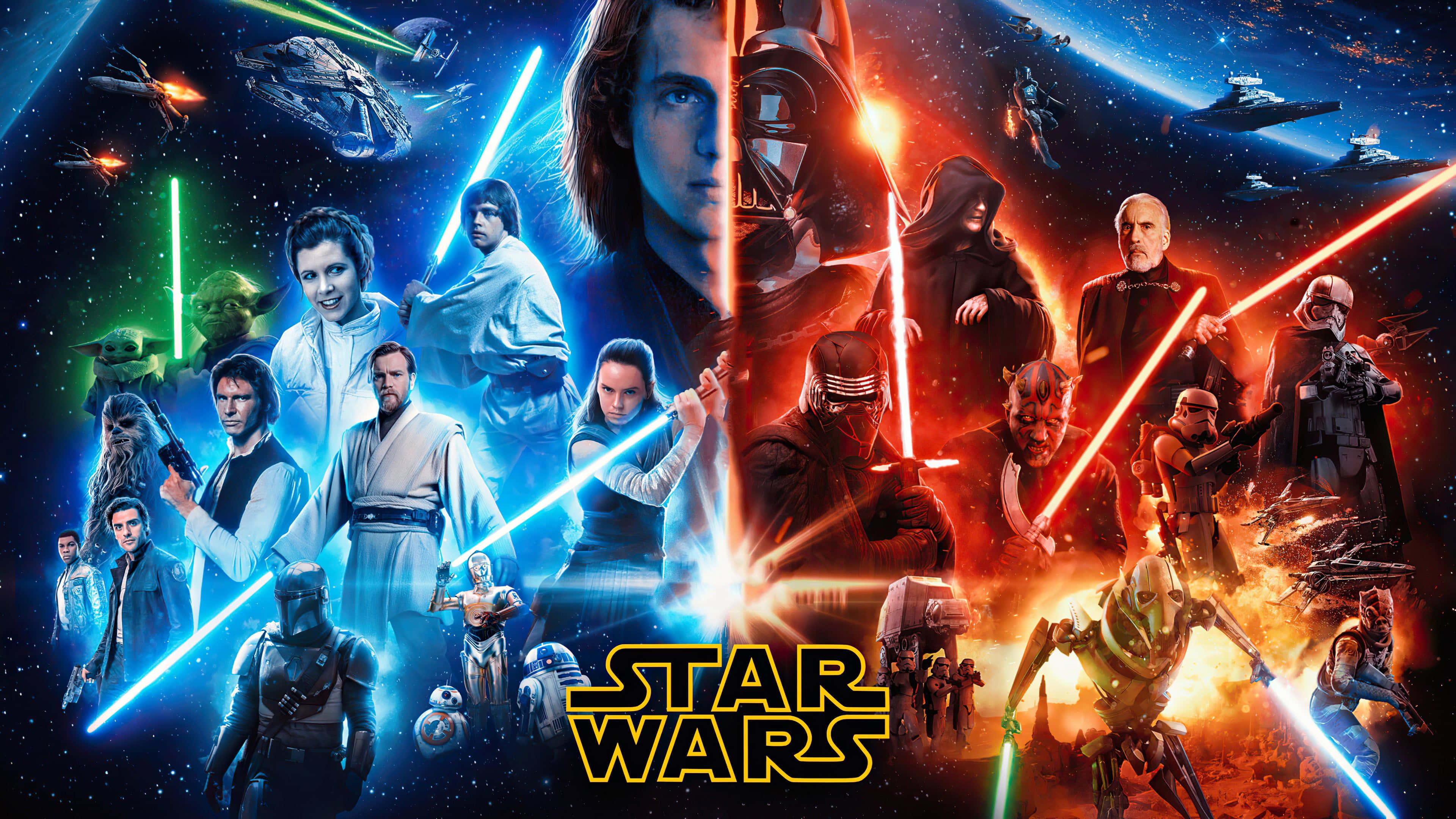 Mandhari ya Nguvu ya Mwanga na Giza ya Star Wars Picha ya Ukuta