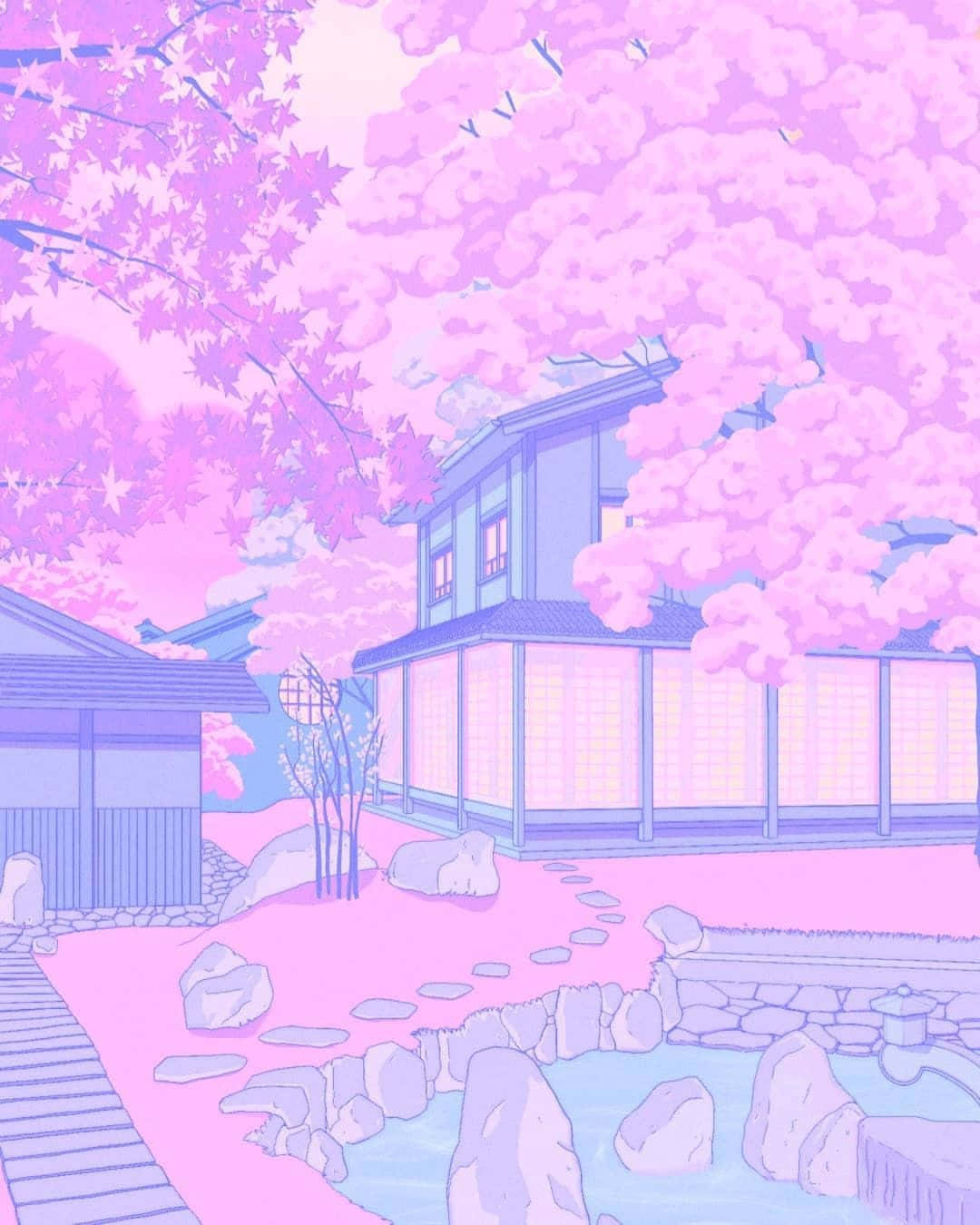 Mandhari ya Pink Aesthetic ya Anime ya Pastel Picha ya Ukuta