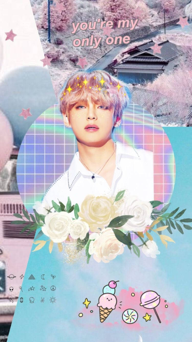 Mandhari ya Rangi za Pasteli za Mwanachama wa BTS V Picha ya Ukuta