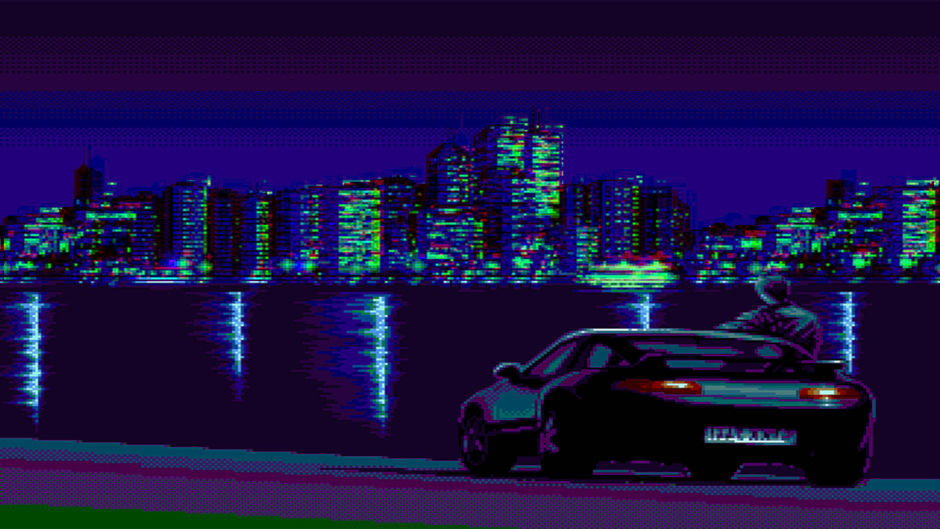 Mandhari ya Retro 8bit ya Miji Picha ya Ukuta