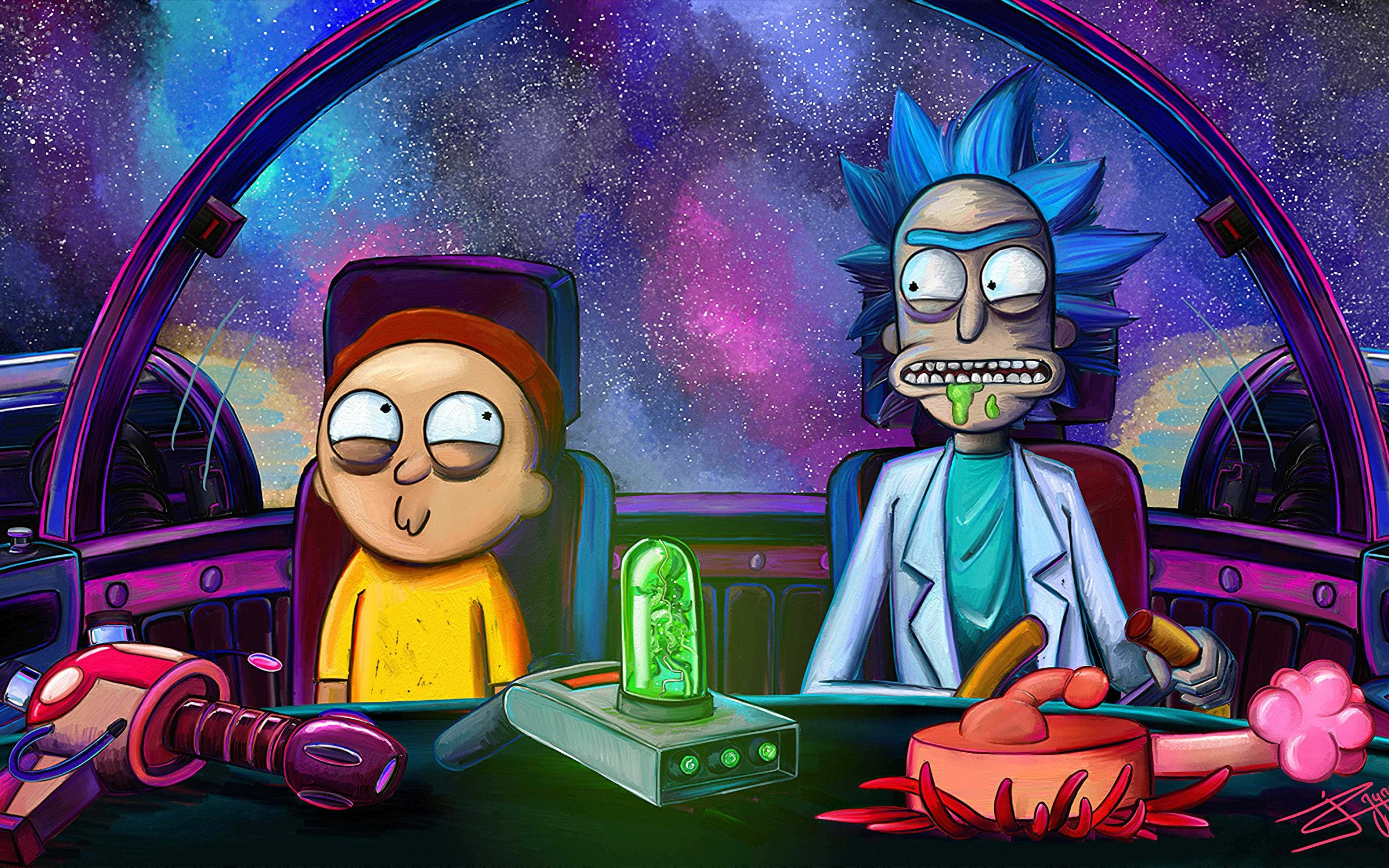 Mandhari ya Rick na Morty Angani 4K Picha ya Ukuta