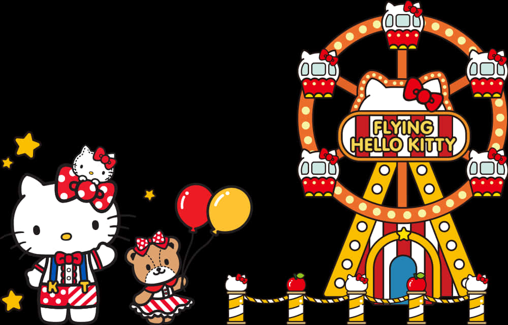Mandhari ya Sherehe ya Hello Kitty Anayeruka Picha ya Ukuta