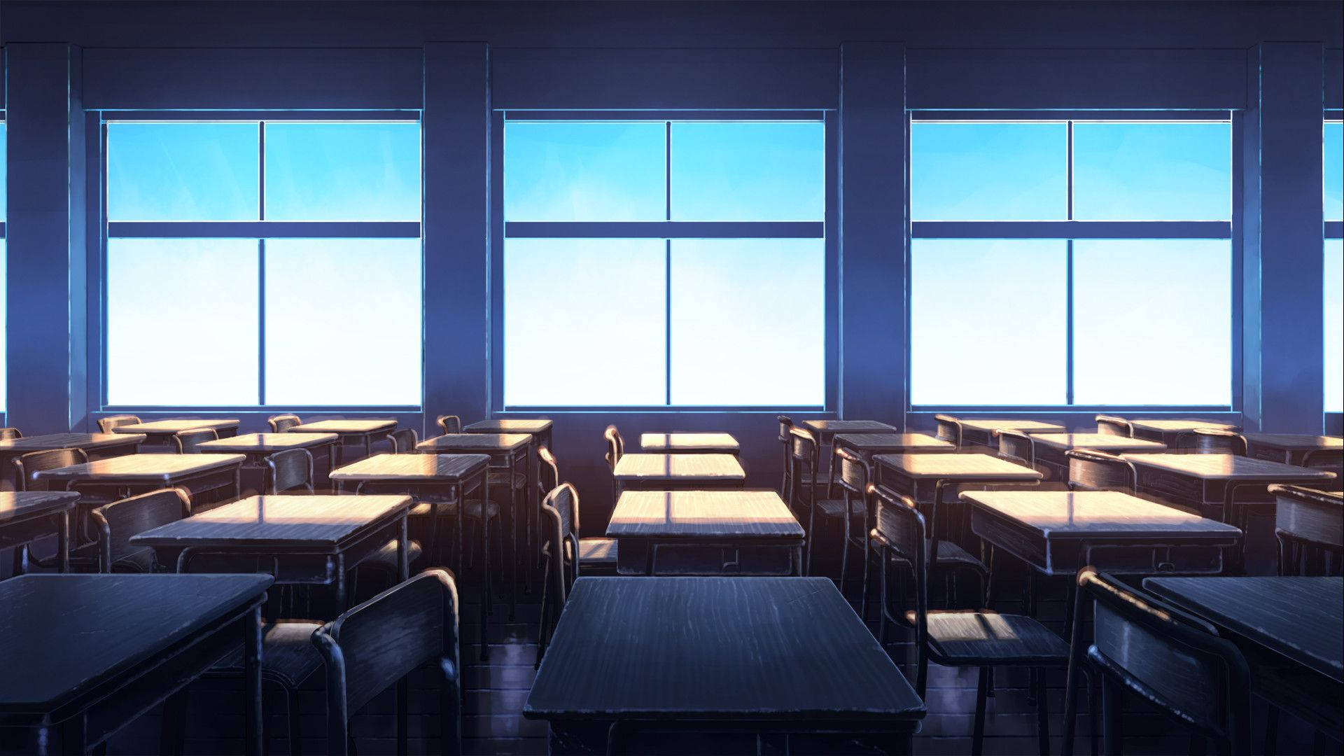 Mandhari ya Shule ya Anime Darasa lenye Dirisha Picha ya Ukuta