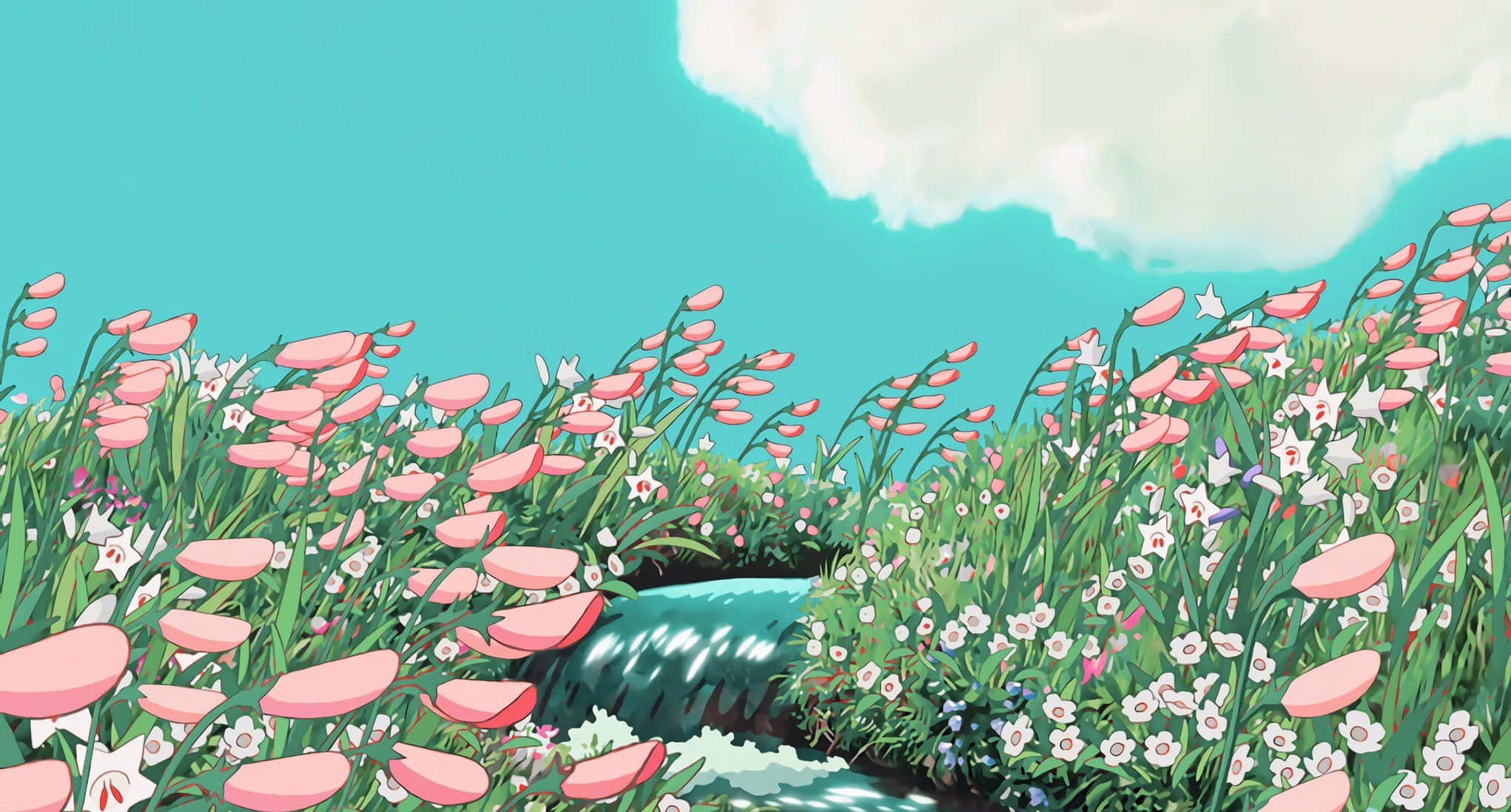 Mandhari ya Studio Ghibli kwa Kompyuta ya Meza: Mto wa Howl's Moving Castle Picha ya Ukuta