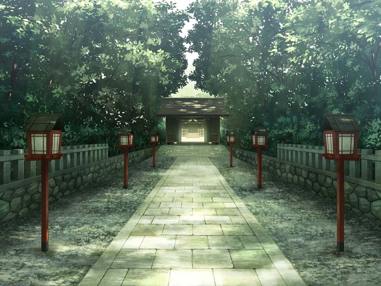 Mandhari ya Taa za Anime Kuelekea Hekaluni Picha ya Ukuta