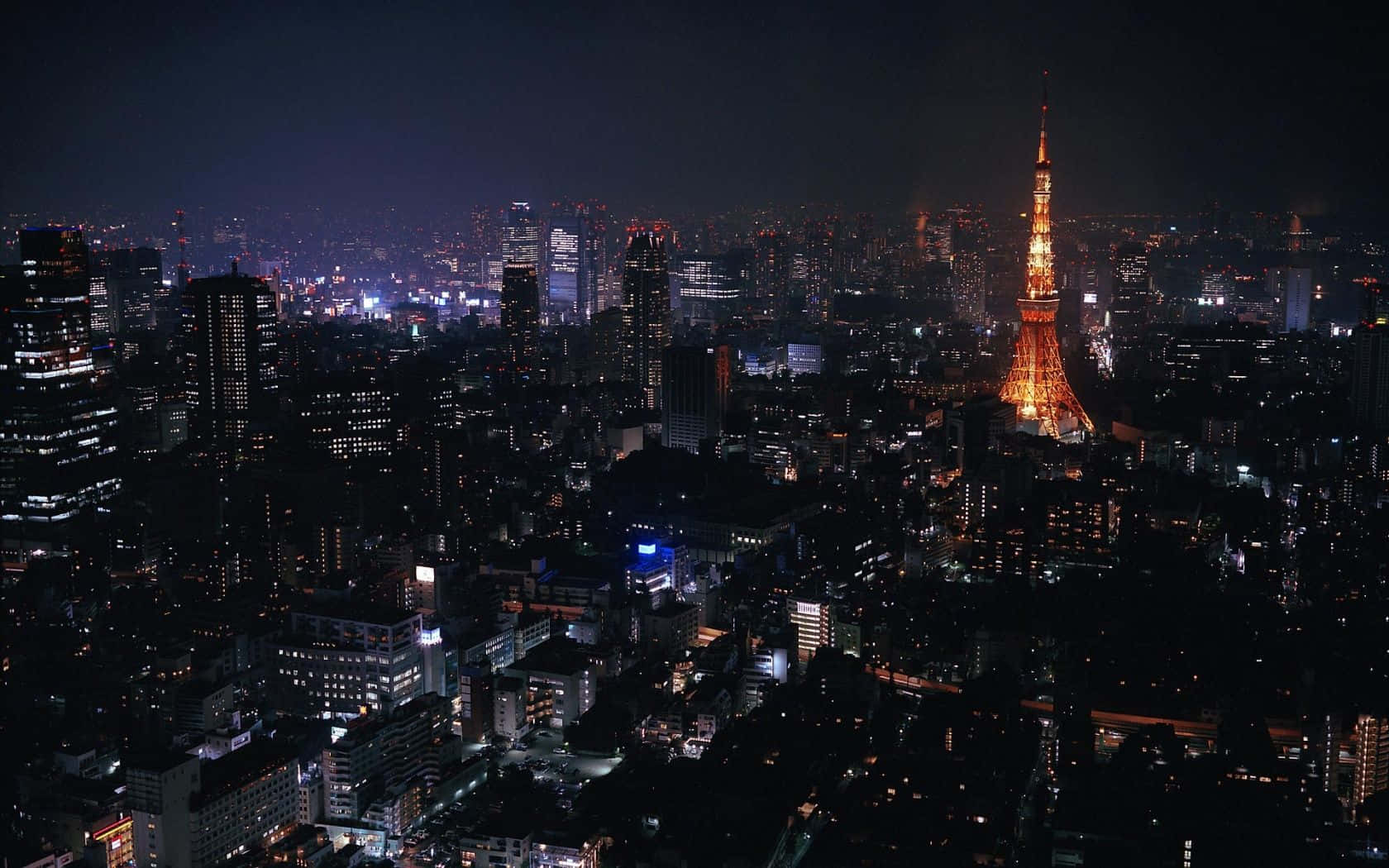 Mandhari ya Tokyo Jiji lenye Rangi za Giza Picha ya Ukuta