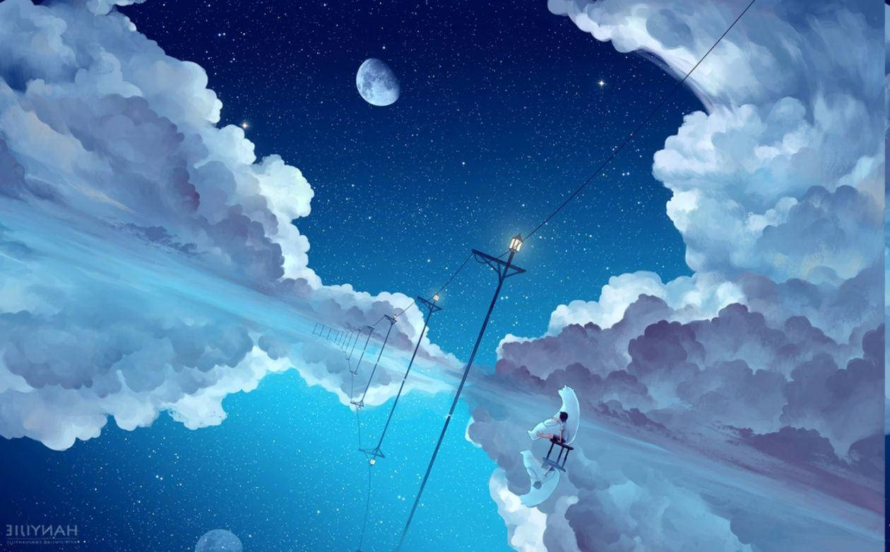 Mandhari ya Usiku ya Bluu ya Anime Picha ya Ukuta
