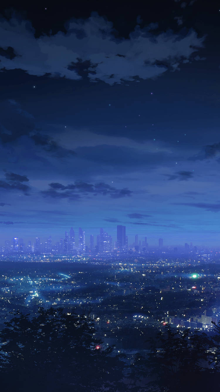 Mandhari ya Usiku ya Jiji la Anime Picha ya Ukuta