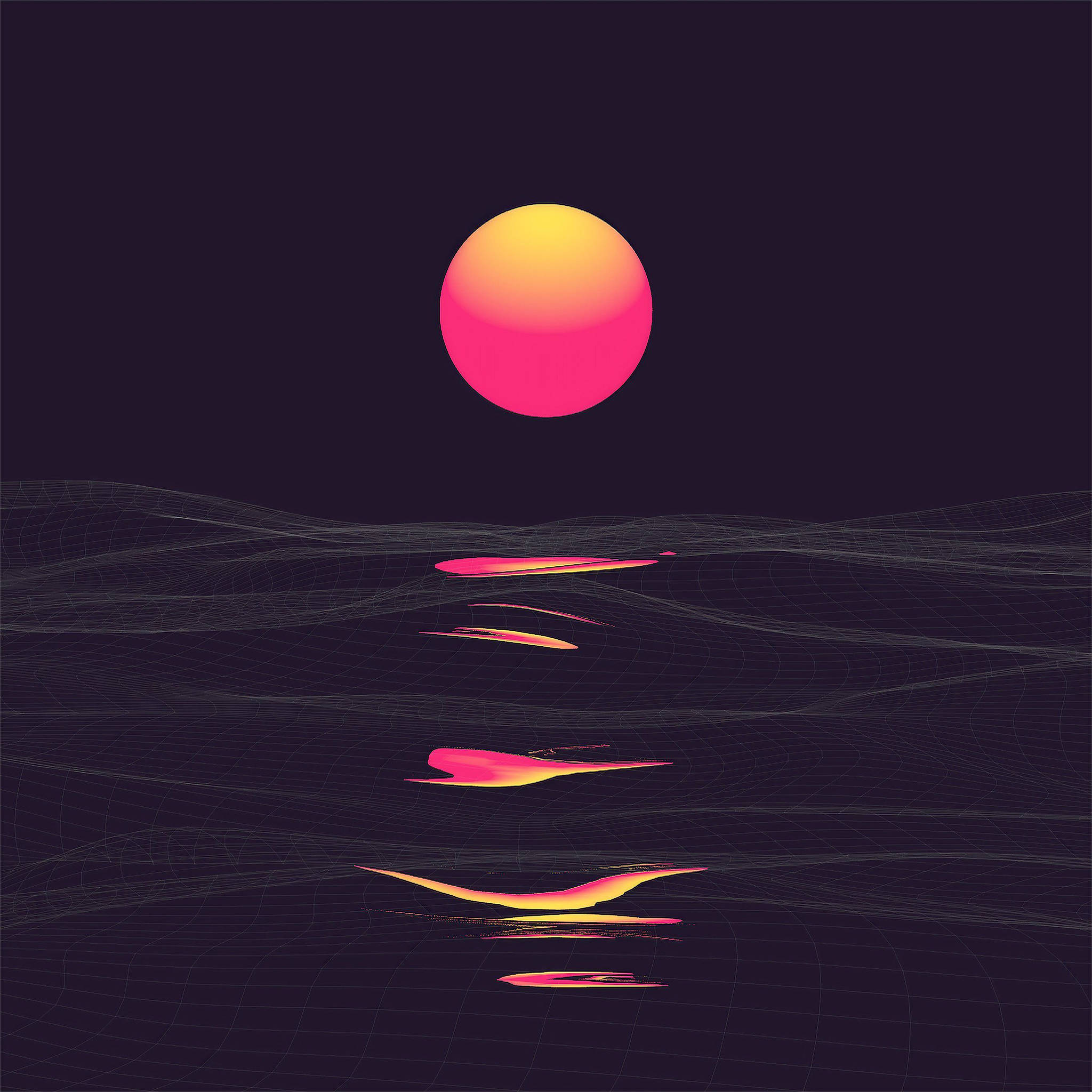 Mandhari ya Vaporwave ya Machweo kwenye iPad Picha ya Ukuta