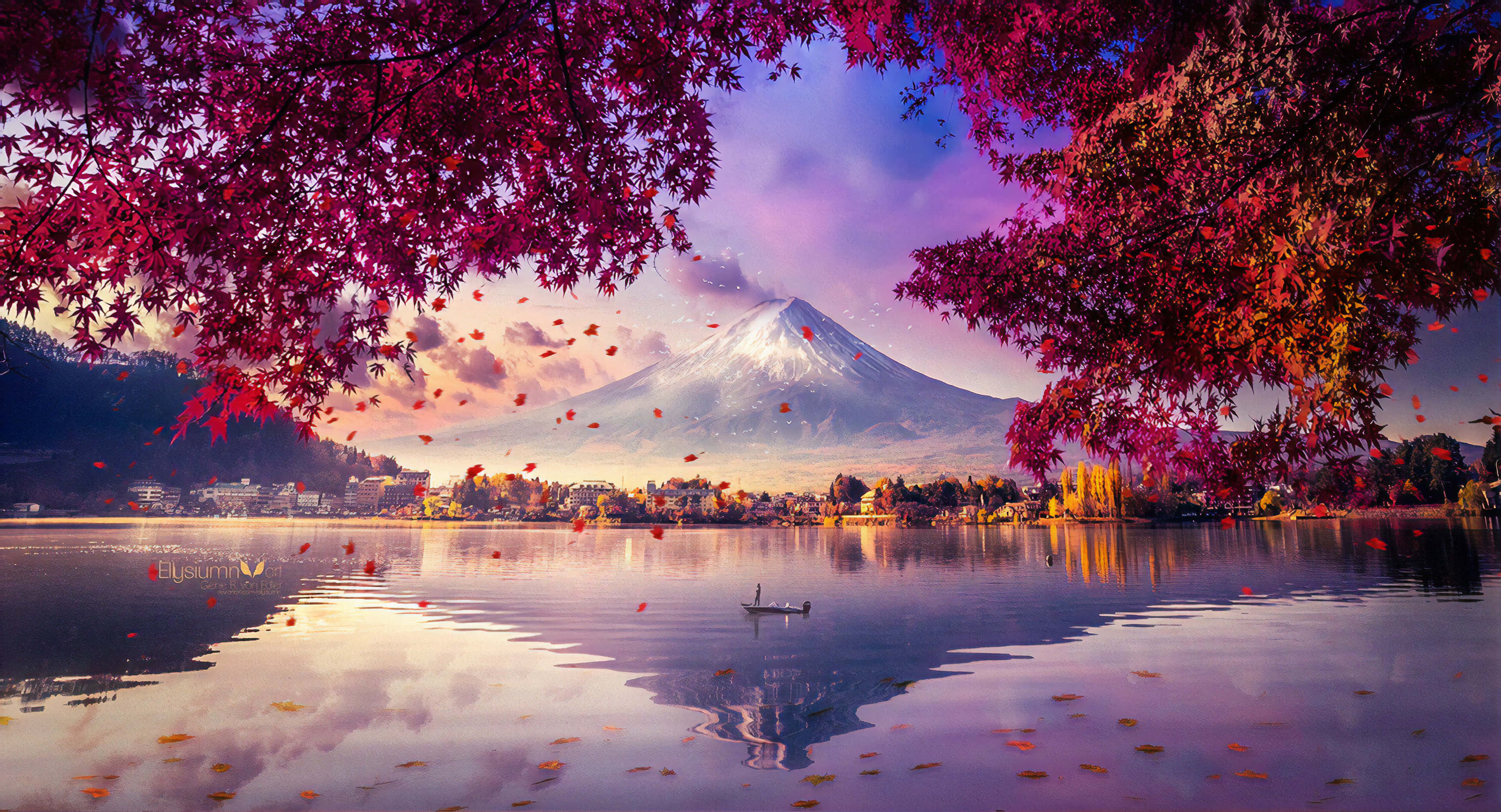 Mandhari ya Ziwa la Mount Fuji 4K Picha ya Ukuta