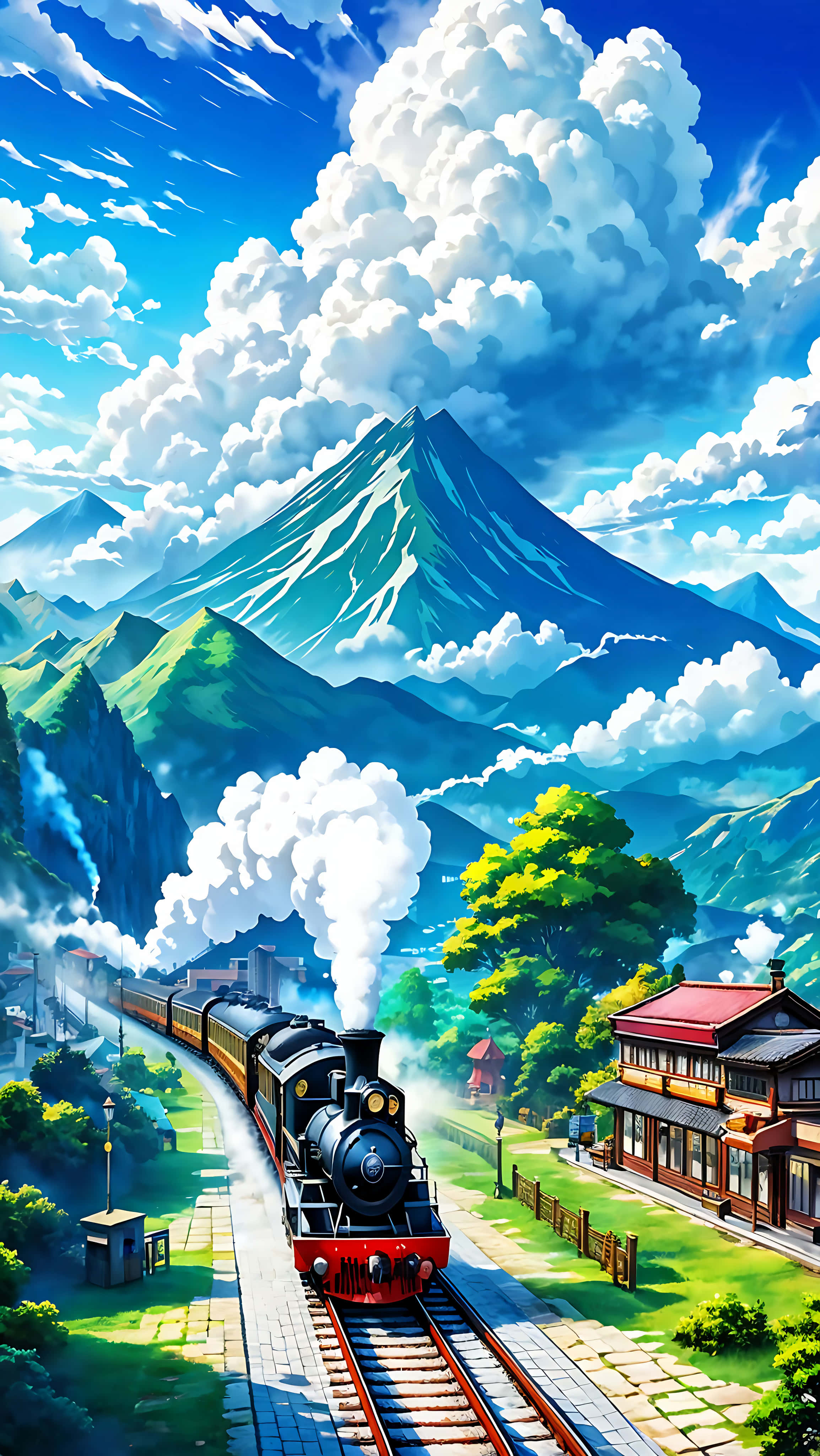 mandhari za anime za treni na asili za lofi Picha ya Ukuta