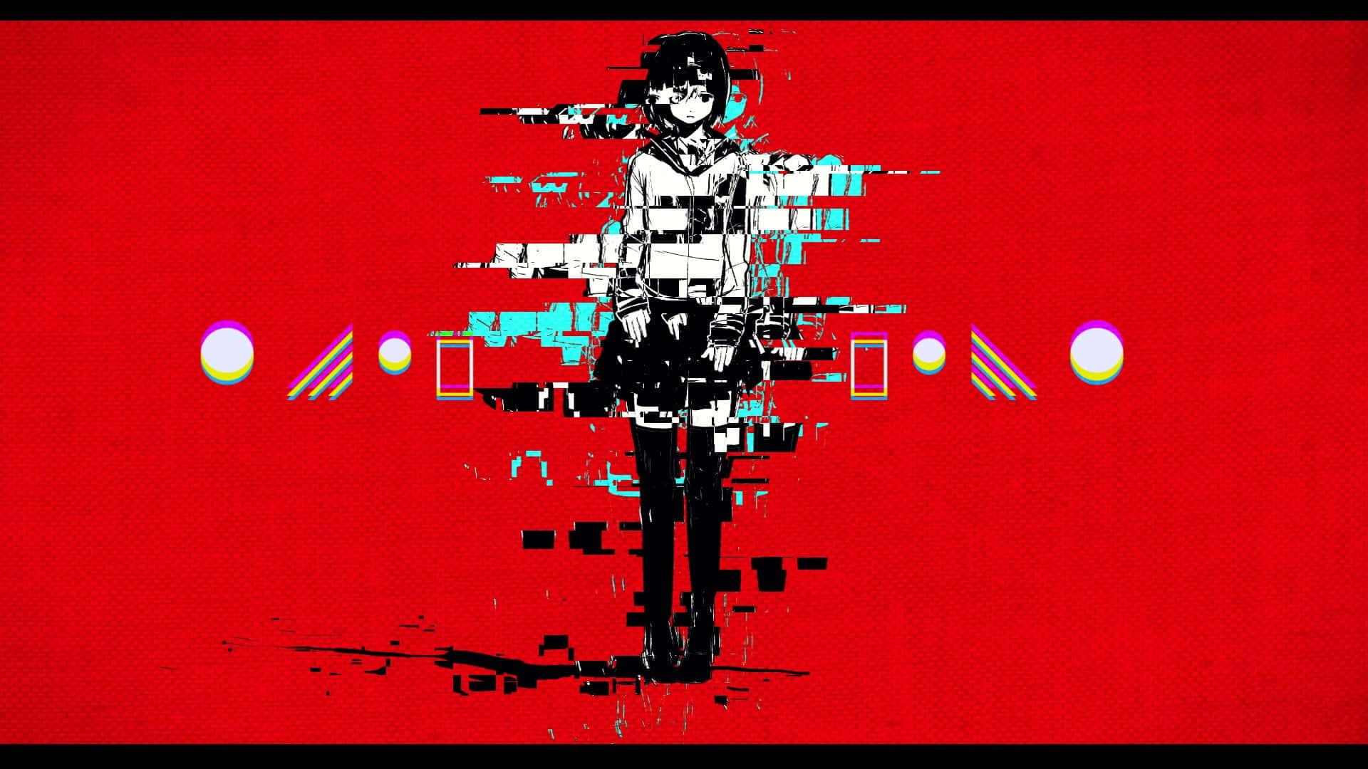 Mandharinyuma Nyekundu ya Glitch ya Msichana wa Anime Picha ya Ukuta
