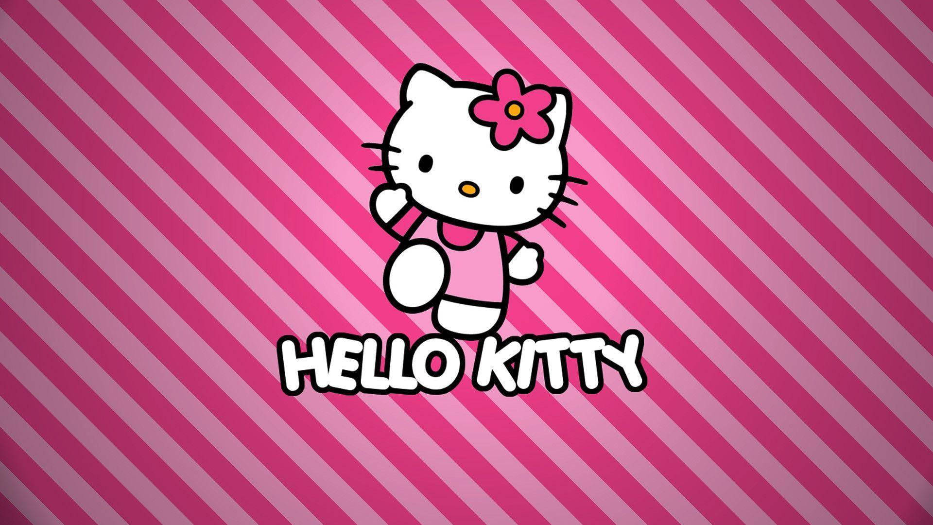 Mandharinyuma ya Pink Hello Kitty Yenye Mistari Picha ya Ukuta