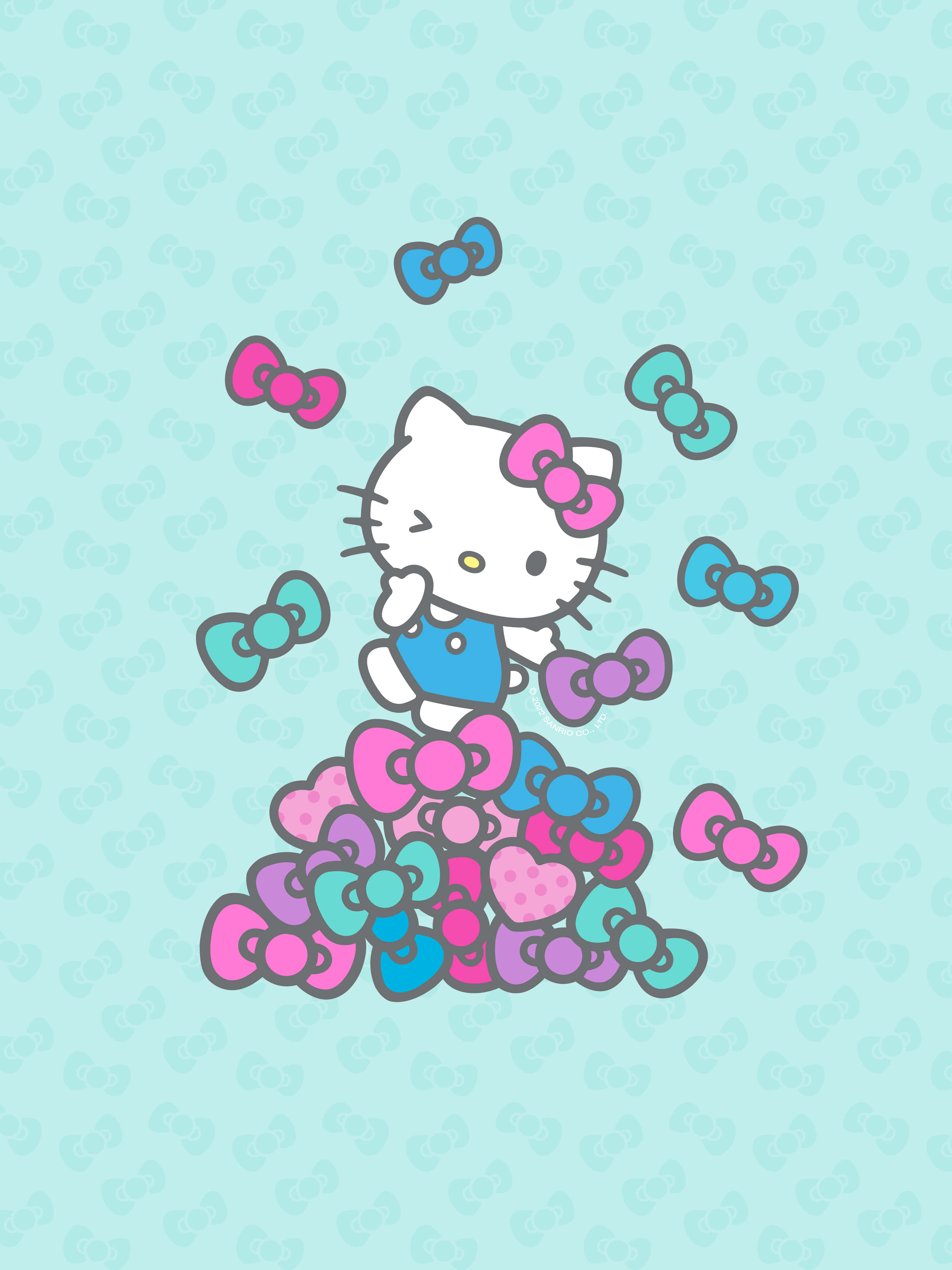 Mandharinyuma ya Hello Kitty ya Bluu na Waridi Picha ya Ukuta