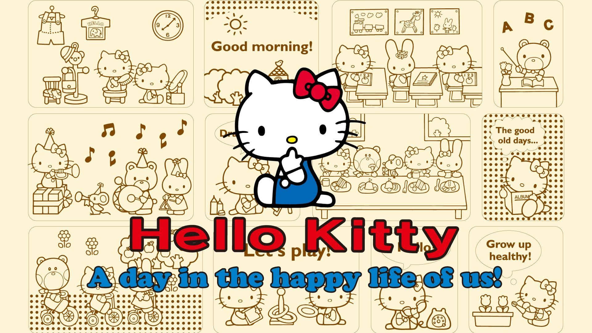 Mandharinyuma ya Hello Kitty ya Rangi ya Beige Picha ya Ukuta
