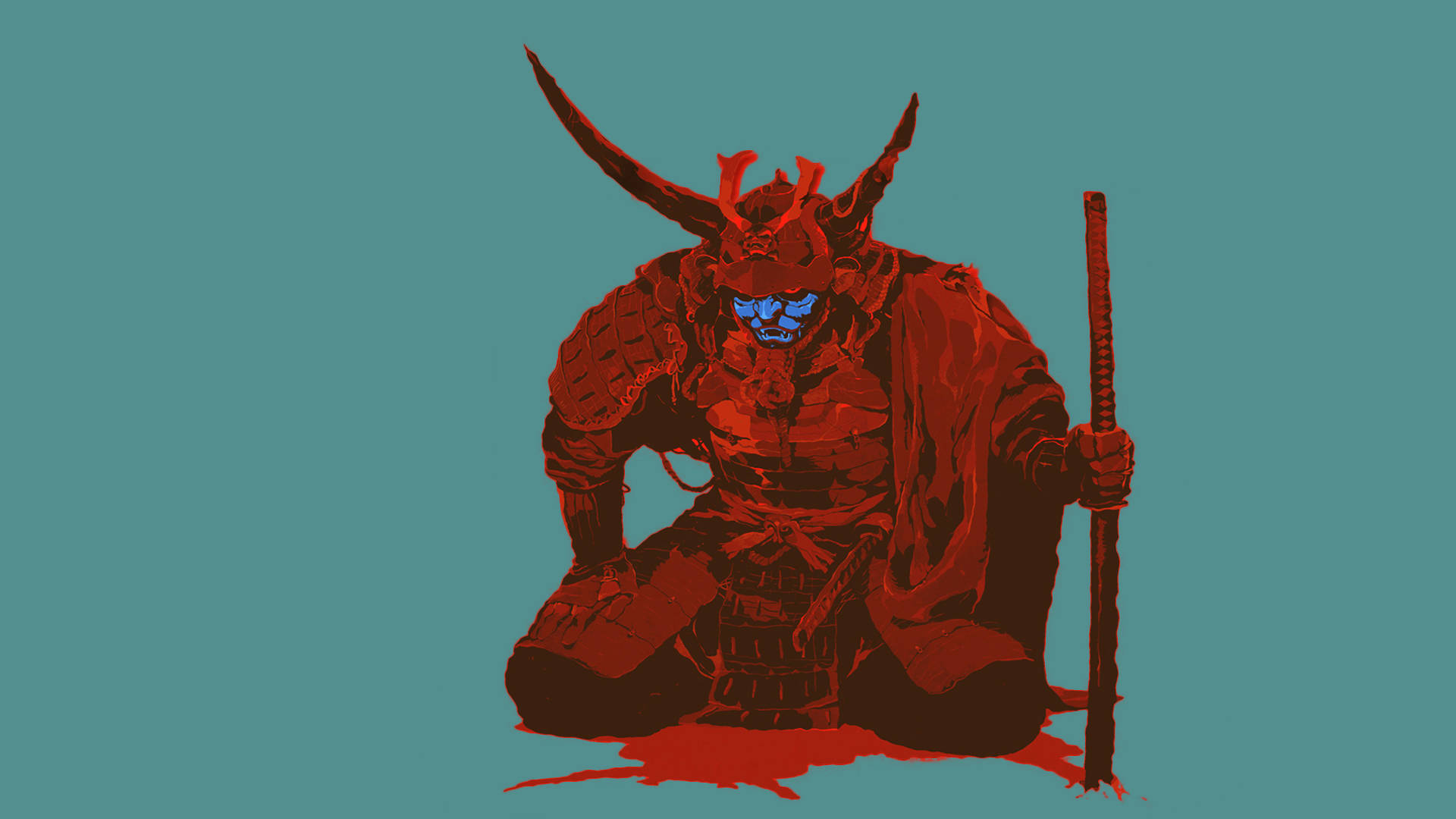 Mandharinyuma ya Kijani ya Samurai wa Kijapani Picha ya Ukuta