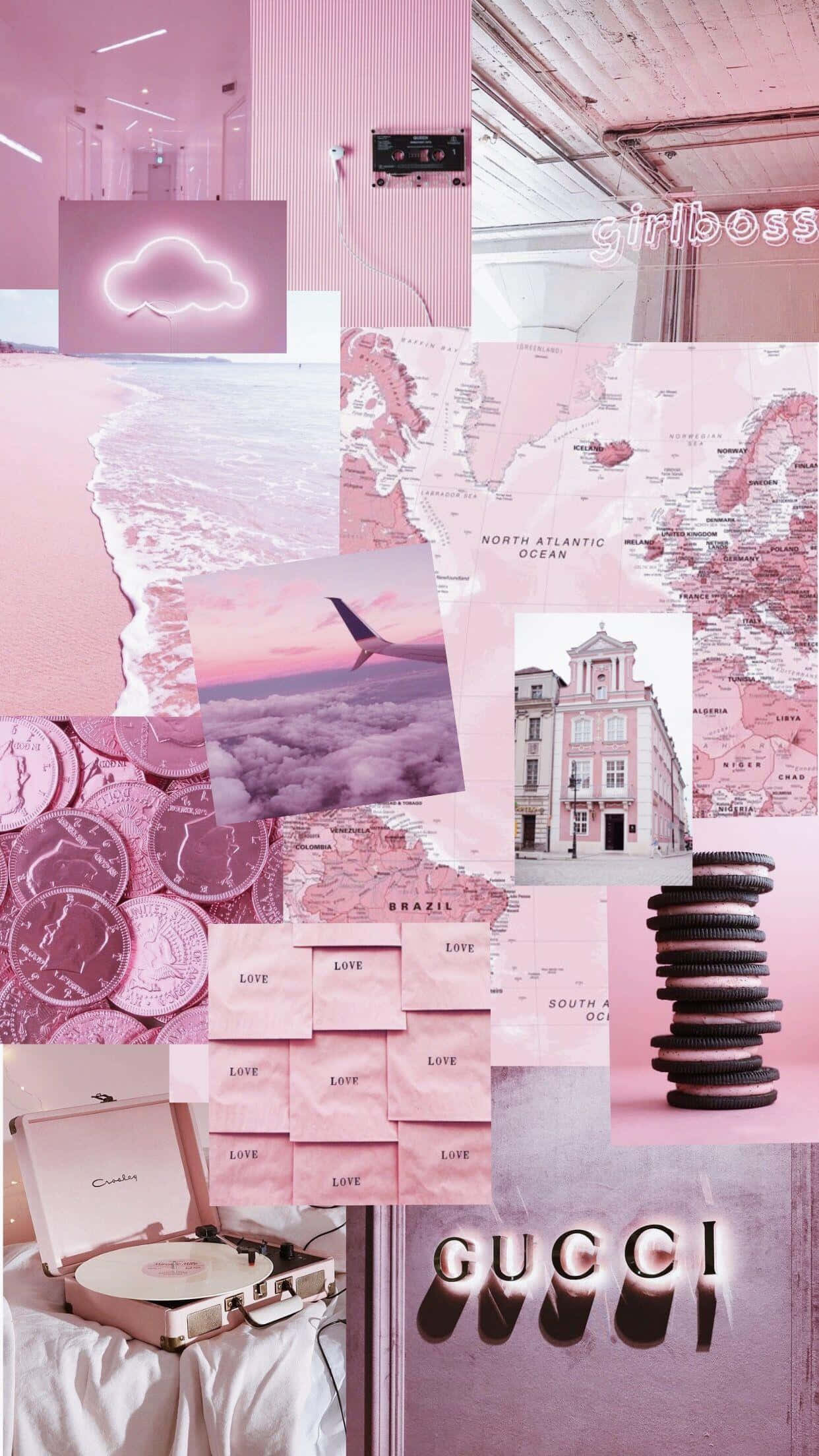 Mandharinyuma ya Maeneo ya Kupendeza ya Collage ya Pinki Picha ya Ukuta